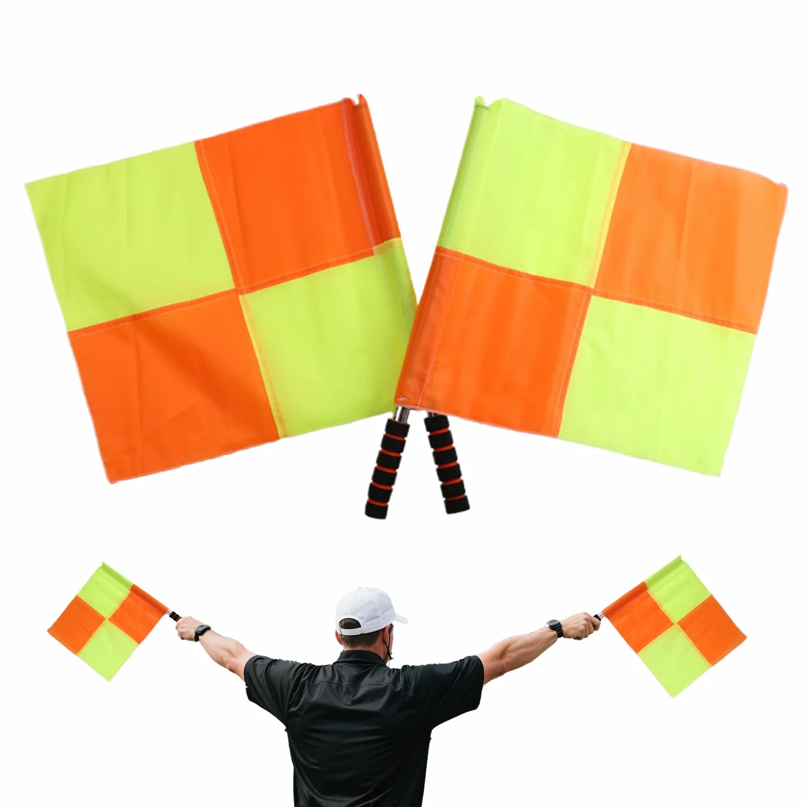 Drapeaux d'Arbitrage Football Lot de 2 Orange Jaune Résistant aux Intempéries Haute Visibilité