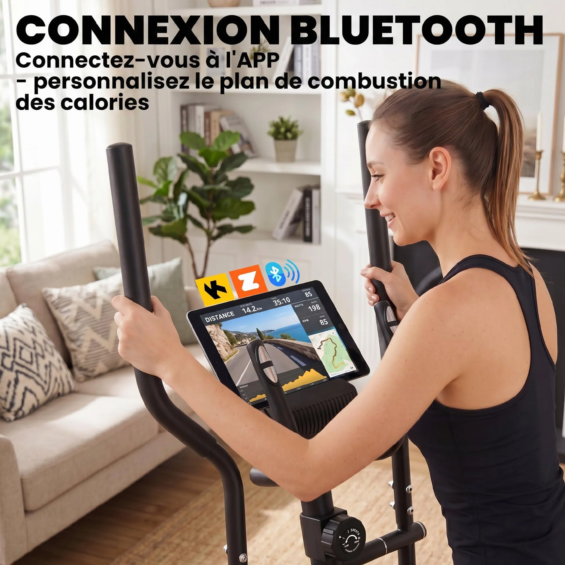 SPORTNOW Vélo Elliptique Magnétique avec Écran LCD, Résistance 8 Niveaux, Capteur Pouls, Bluetooth, Charge 120 kg, Gris