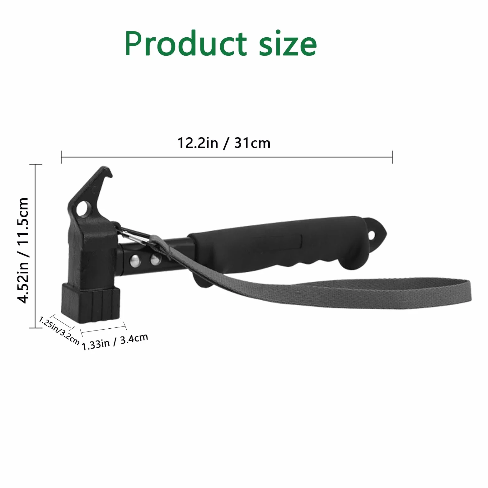 Démonteur de Pieu Lourd Multifonctionnel pour le Camping - Marteau de Tente avec Sangle de Fixation (Black)