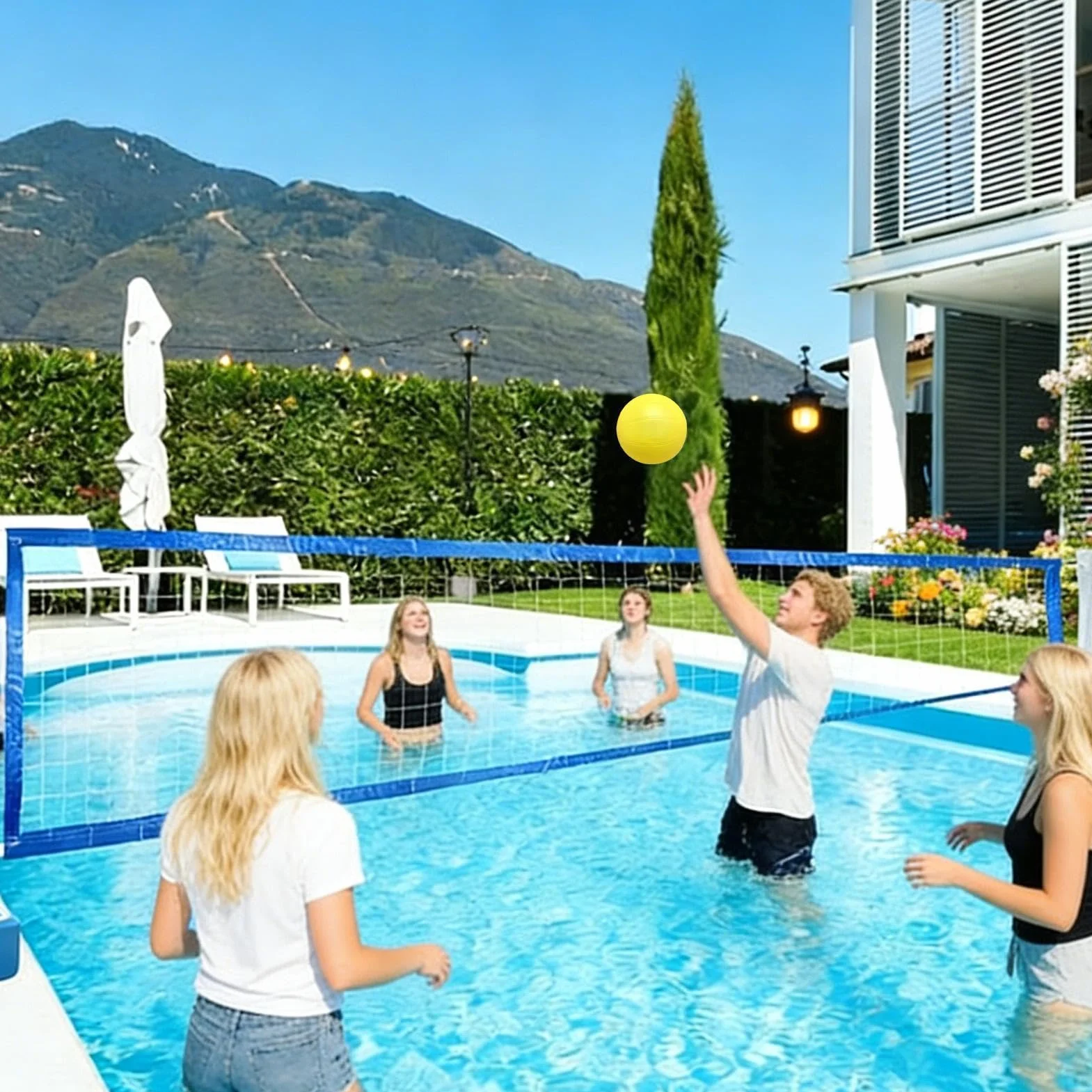 Filet de Volley-Ball pour Piscine Creusée - 15 Pieds avec Boucle de Remplacement Polyester ABS
