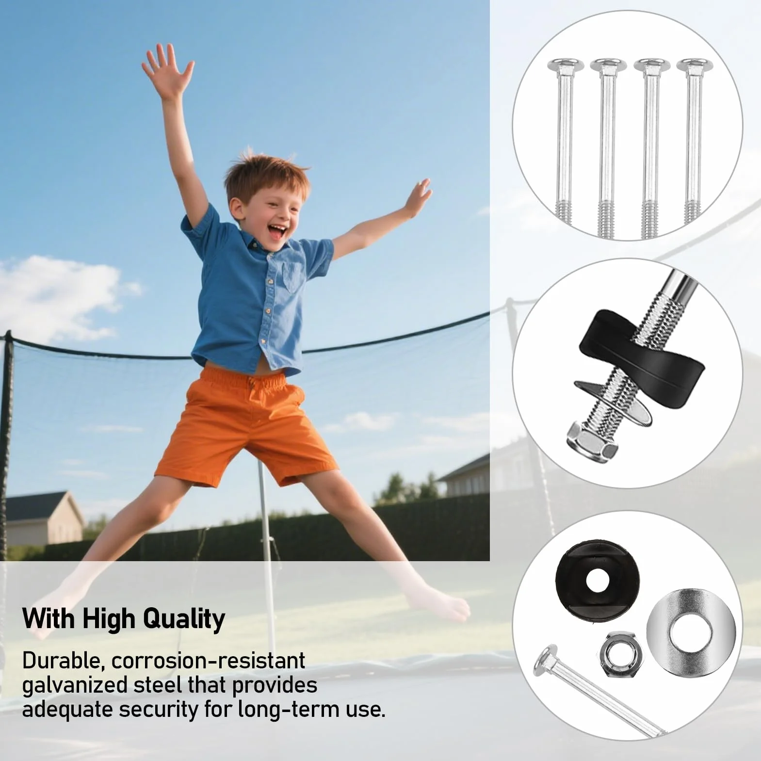 Lot de 12 Vis Trampoline avec Écrous Rondelles Capuchons, Accessoires Fixation Sécurisée Pièces Détachées Résistantes Jardin Extérieur