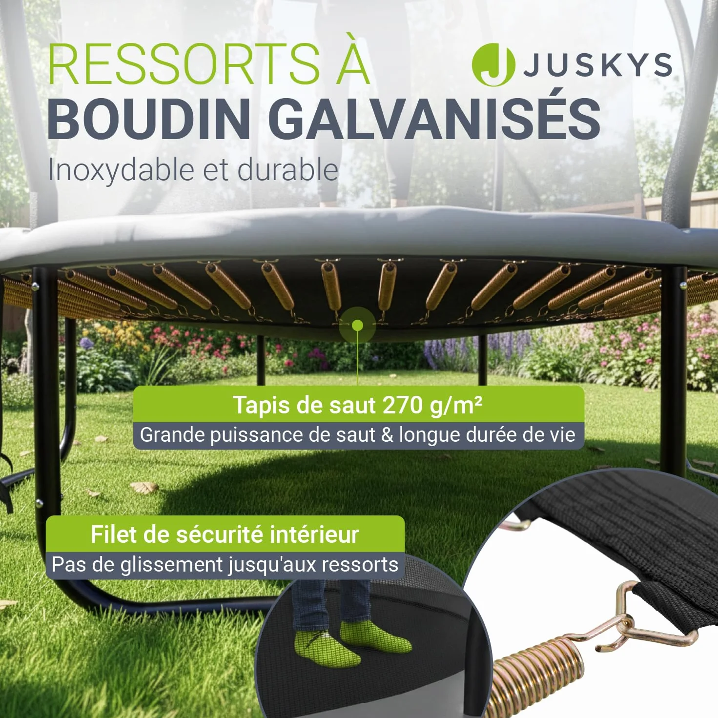 Trampoline SkyBounce Juskys avec Filet de sécurité extérieur Jardin