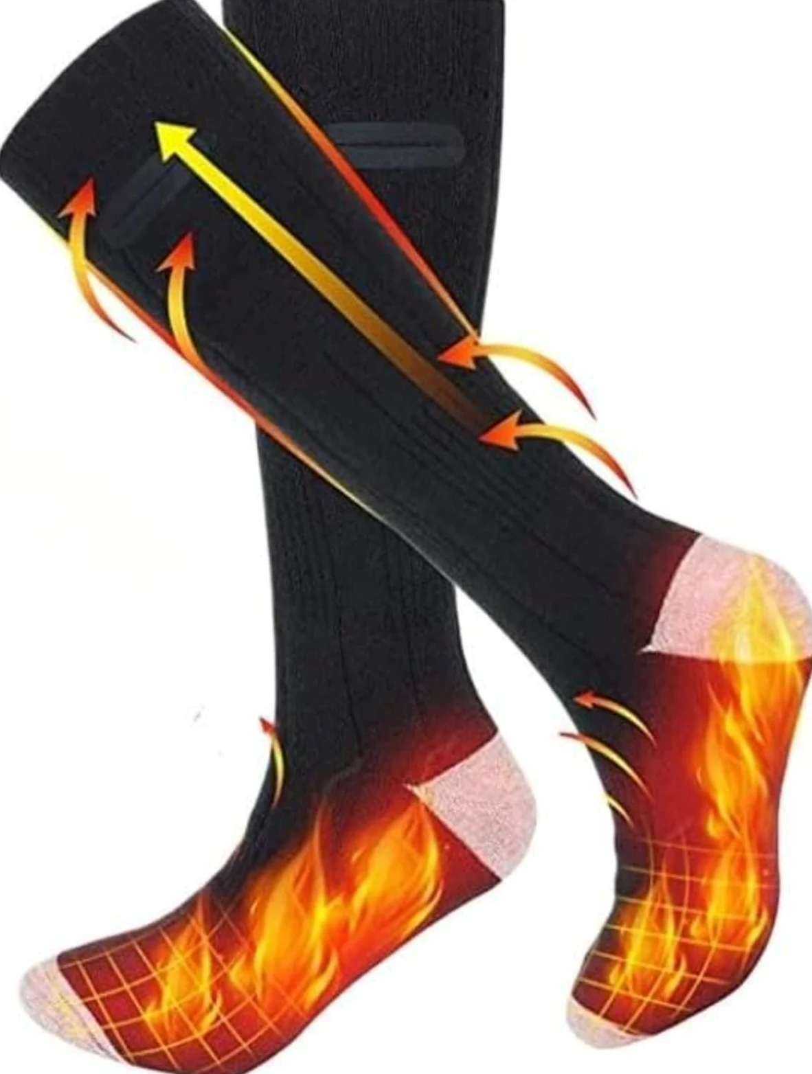 Chaussettes de ski chauffantes électriques – 4 niveaux de température rechargeables double couche thermiques pour homme et femme