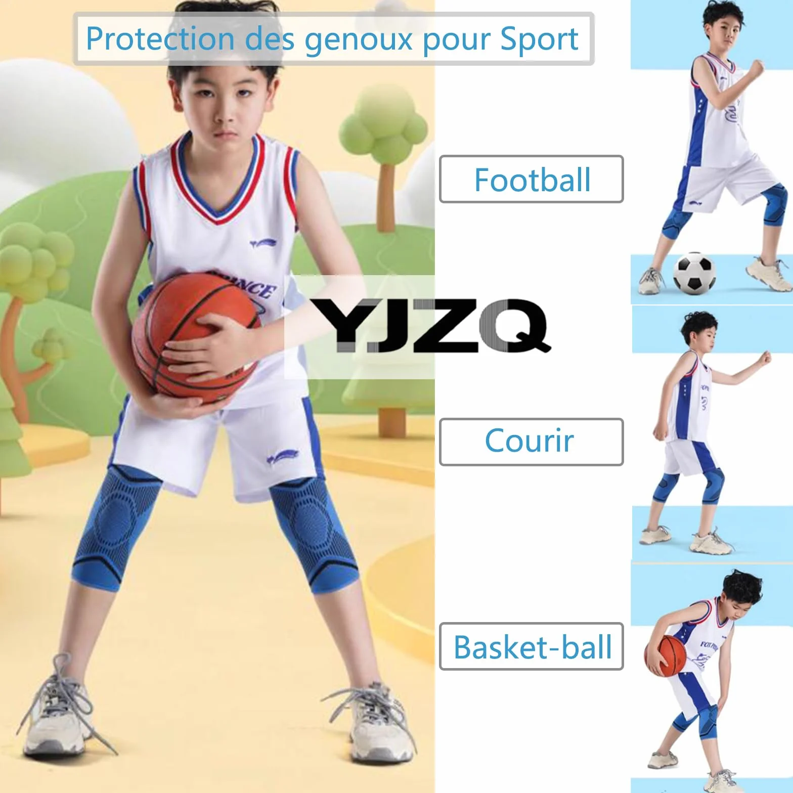 Genouillères pour Garçon Tissu Respirant Antichoc Basket-ball Scooter Vélo Sport Cyclisme Enfant M 5-12 Ans