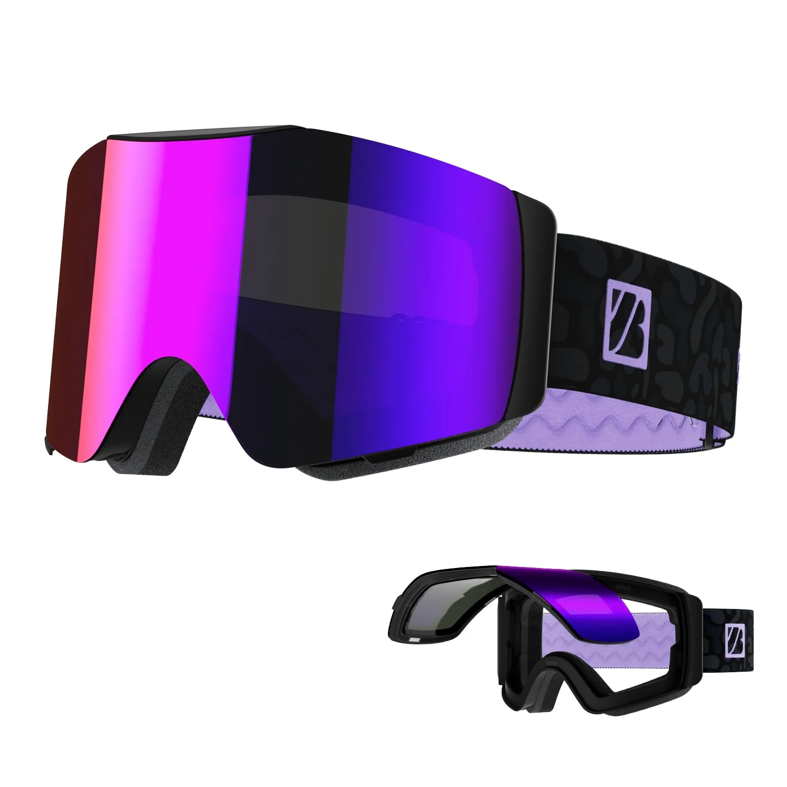 JUBAO Lunettes de ski Flip-Up pour homme et femme, anti-buée, magnétique, OTG pour désembuage instantané, protection UV400