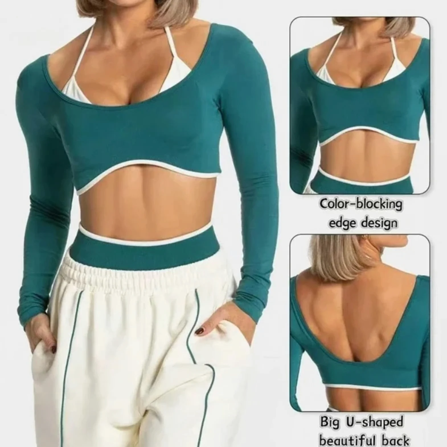 Ensemble Yoga Femme Haut Court de Yoga for Femmes, 2 pièces, Gilet à Manches Longues, Dos Ouvert, Chemises Fitness avec Coussinets, Haut d'entraînement sans Couture