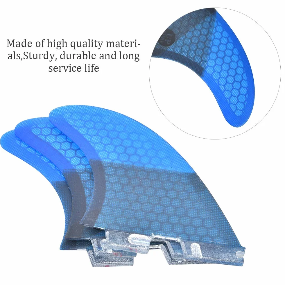 3 ailerons de surf lisses, ailerons arrière légers en fibre de verre, élégants et pratiques, bleus, pour planche de surf et paddleboard. Accessoire de surf flexible et stable.