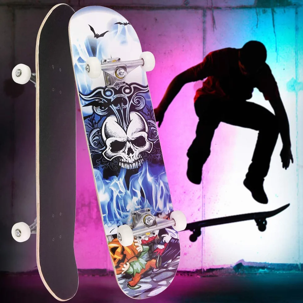 Skateboard Complet Double Kick Maple Deck Concave Cruiser pour Enfants Adolescents Adultes Débutants avec Outil en T