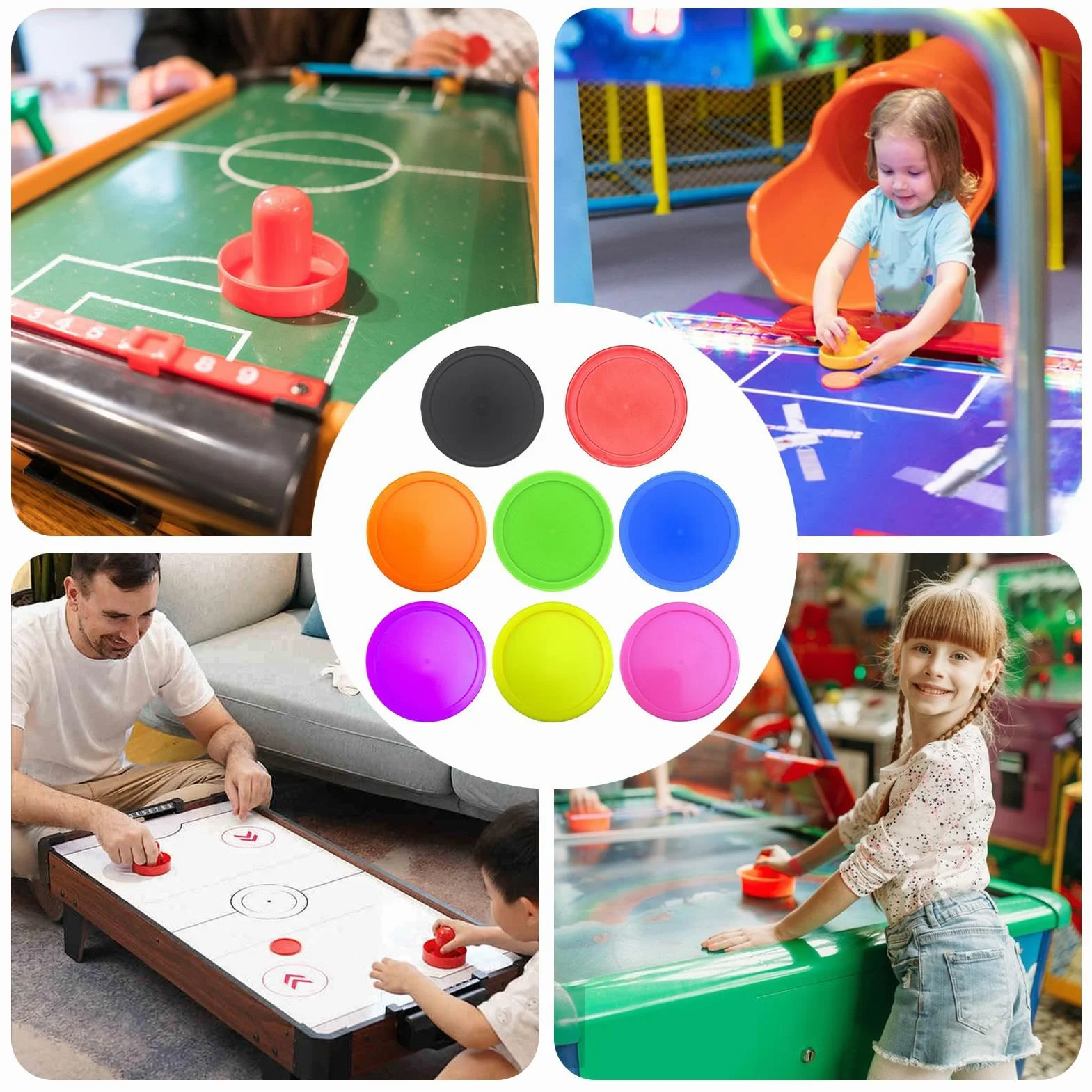 Palets de hockey sur glace multicolores Lot de 8 pour jeux de table Accessoires lumineux légers flexibles lisses adultes divertissement à domicile sports