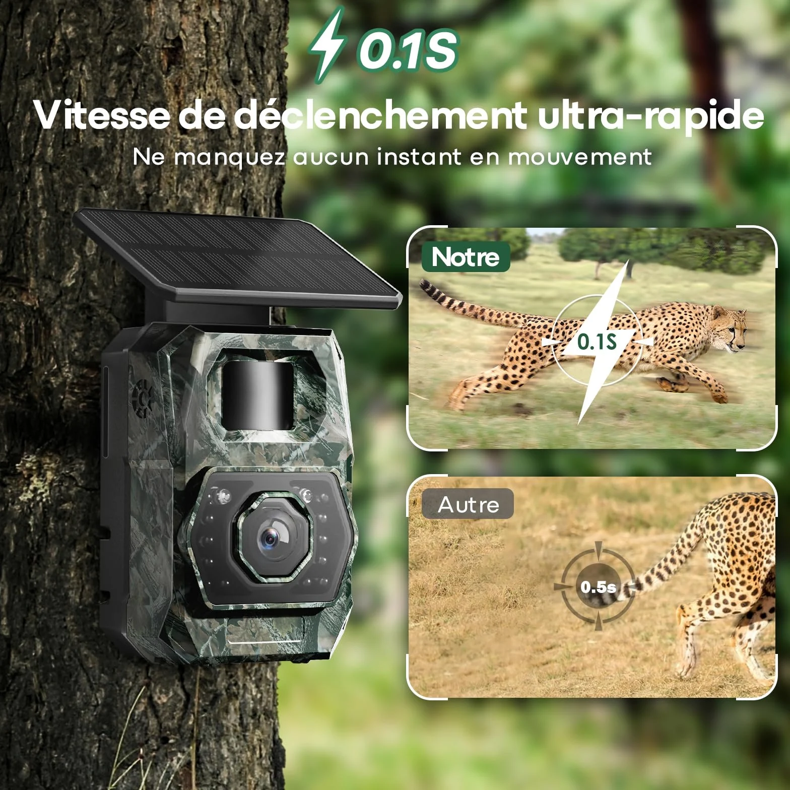 MAXDONE Caméra de Chasse Solaire Wi-FI - 48MP Camera de Chasse Connectée Telephone avec 5200mAh Batterie Rechargeable Camera Infrarouge Vision Nocturne Exterieur Animaux, Etanche IP66