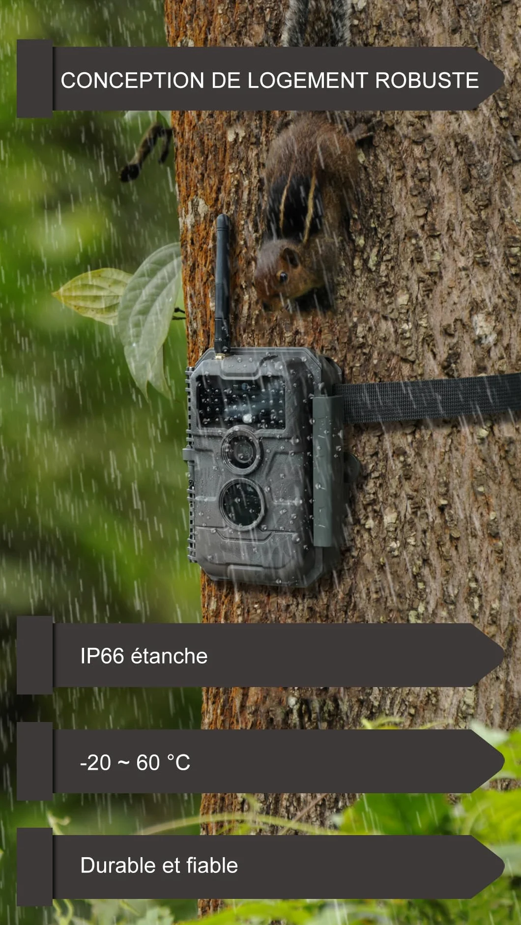 GardePro E6P Caméra de Chasse, WiFi, Batterie Rechargeable 8000 mAh, 64MP 1296P, Caméra E6P No Glow Infrarouge Vision Nocturne, Champ de Vision Large de 110°