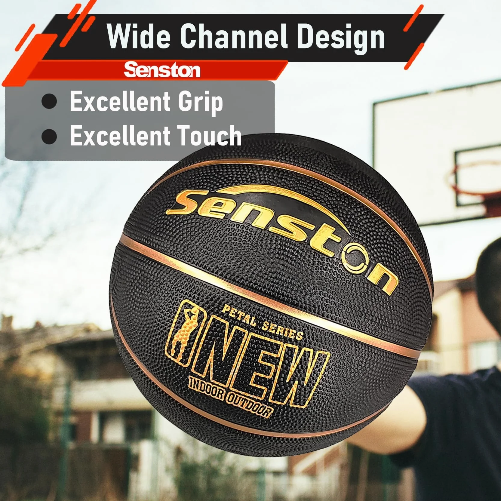 Senston Ballon de Basket Taille 7 avec Pompe, Basketball Intérieur/Extérieur