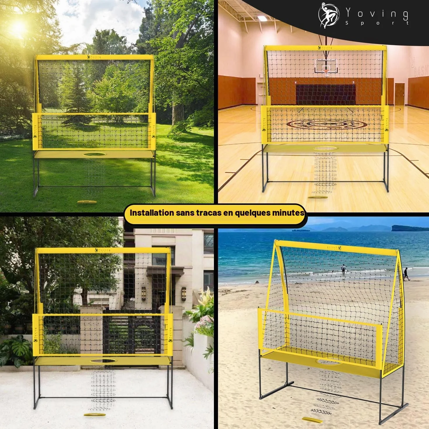 Yoving Filet d'Entraînement Volley-Ball 2,4m x 3,4m Structure Renforcée Intérieur Extérieur