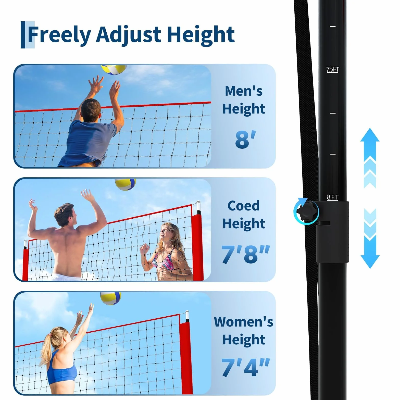Filet de Volley-Ball réglable 2,4 x 3,4 m avec sac de transport