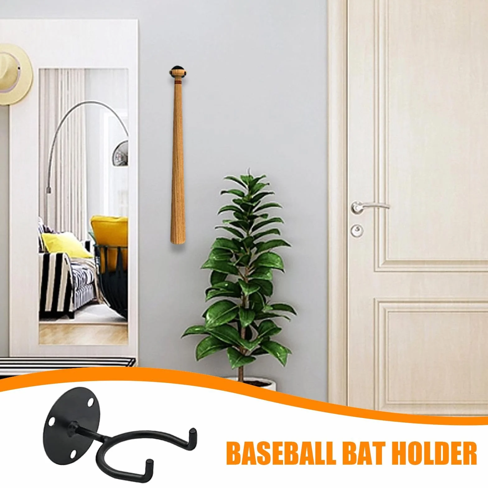 Support mural solide pour bat de baseball en métal, gain de place et multifonction pour balles de golf et batteurs