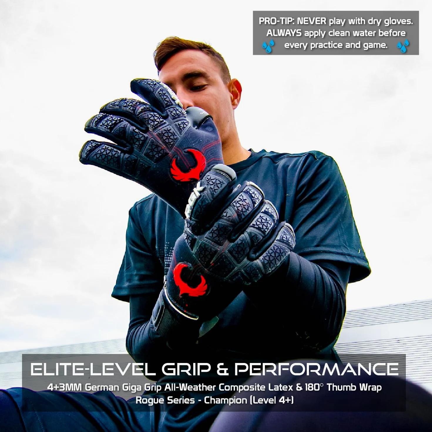 Renegade GK Édition Limitée Rogue Gants De Gardien De But (Tailles 6-11, Level 4+) 4+3MM Giga Grip & Pro-Tek Fingersaves | Excellent Poigne & Protection | Gant Gardien de But Adulte, Homme, Junior