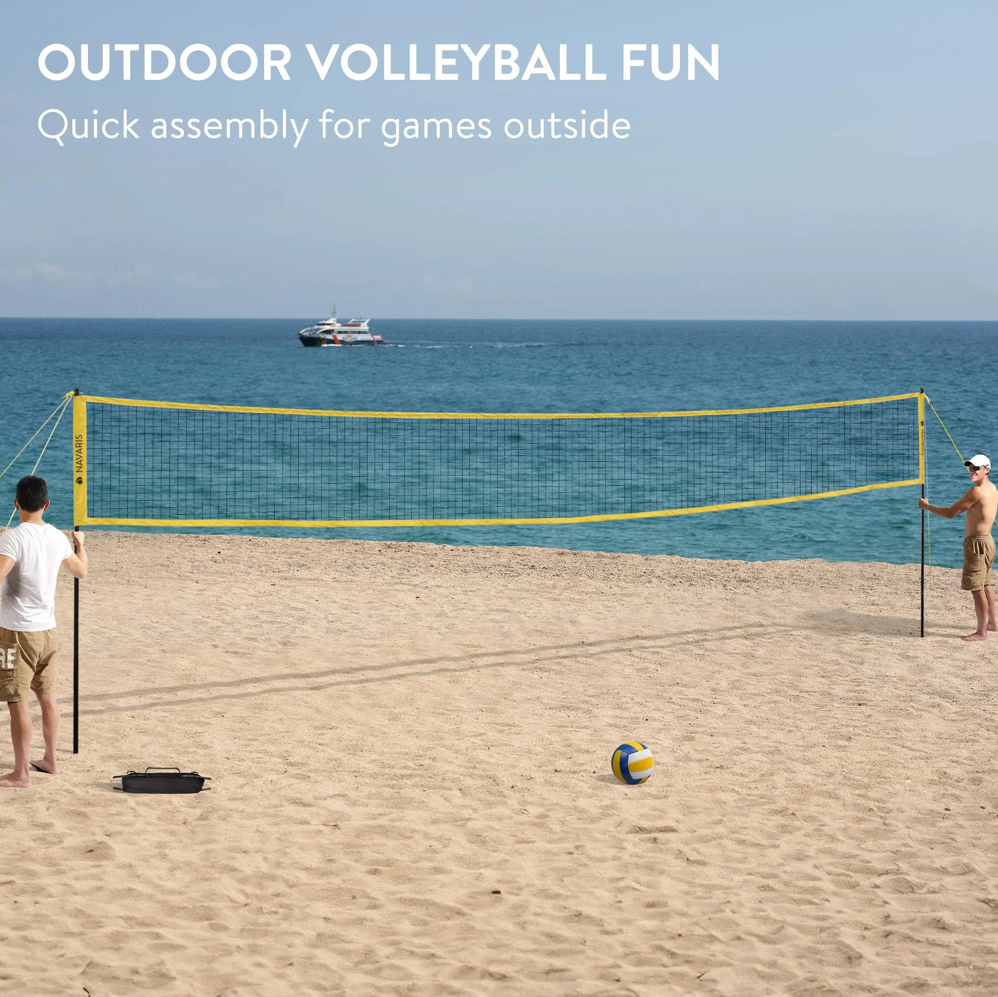 Navaris Filet de Volleyball Extérieur - Set Complet avec Ballon, Poteaux, Pompe, Sac de Transport
