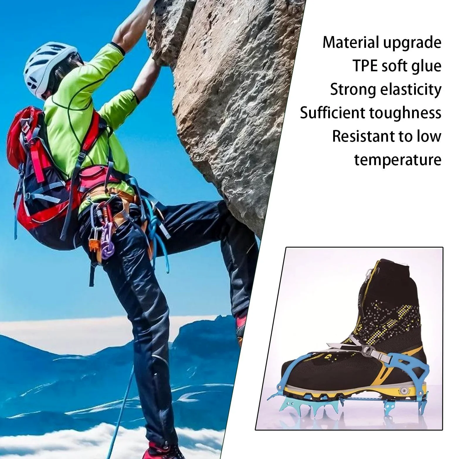 Crampons à glace de randonnée, crampons à glace de pêche, crampons à glace antidérapants, crampons d'escalade à 14 pointes, crampons de traction à 14 pointes, crampons à neige de randonnée, crampons