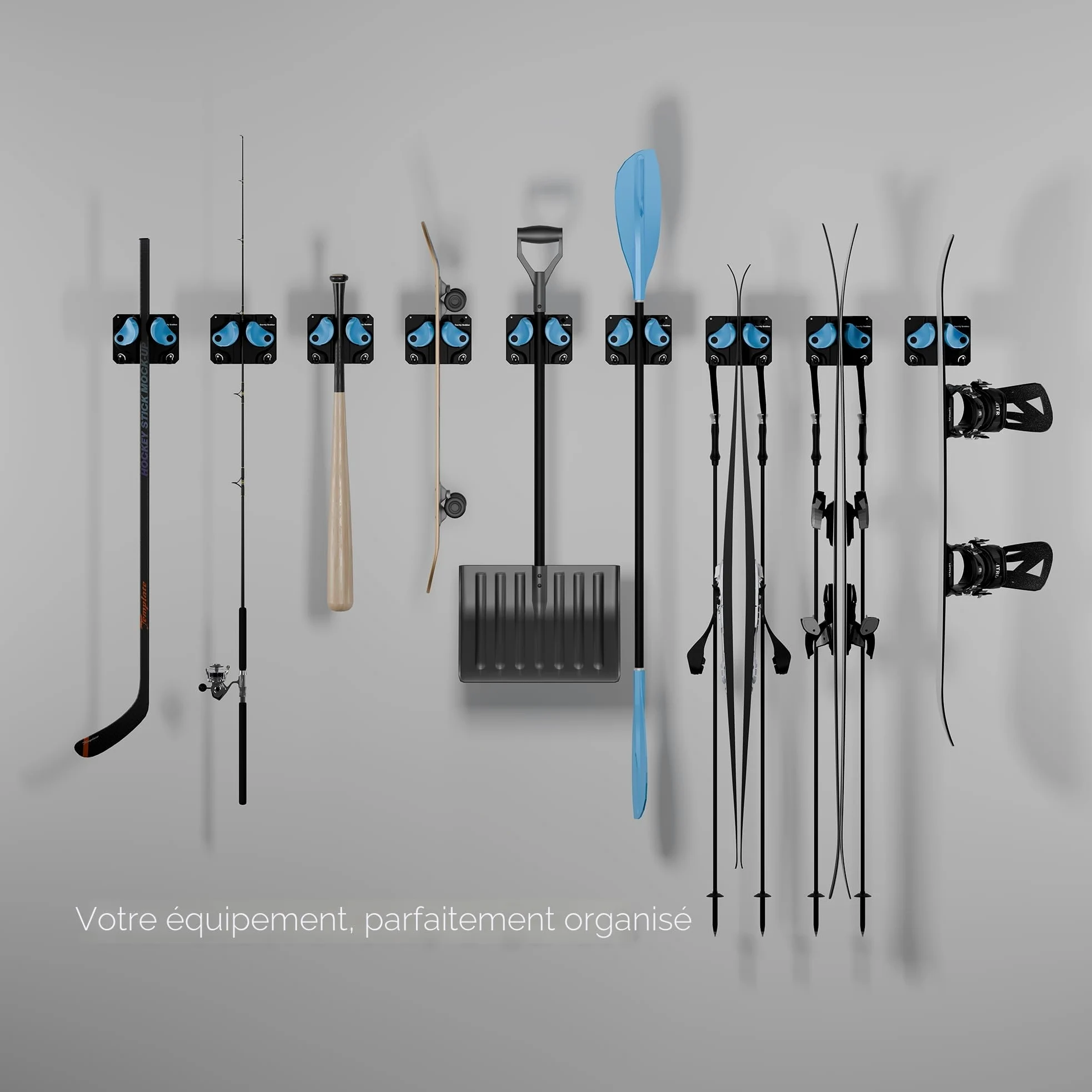 Gravity Grabber Support Mural pour Ski et Snowboard - Pour Tout Type de Ski ou Snowboard - Protège Rocker et Extrémités - Sans Risques - 3x - Noir