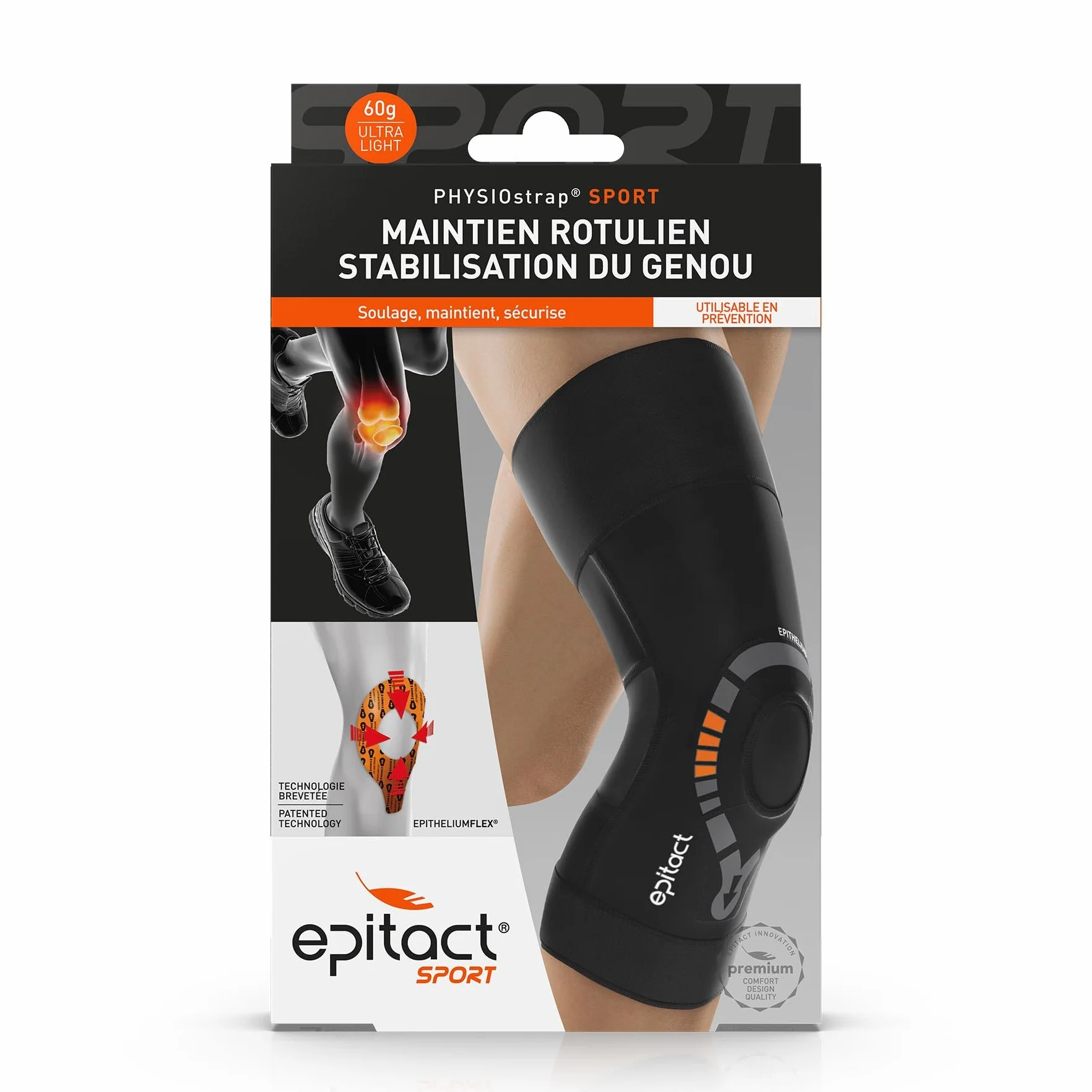 Epitact Genouillère Sport PHYSIOstrap® Syndrome Rotulien Tendinite Arthrose Fine Légère M
