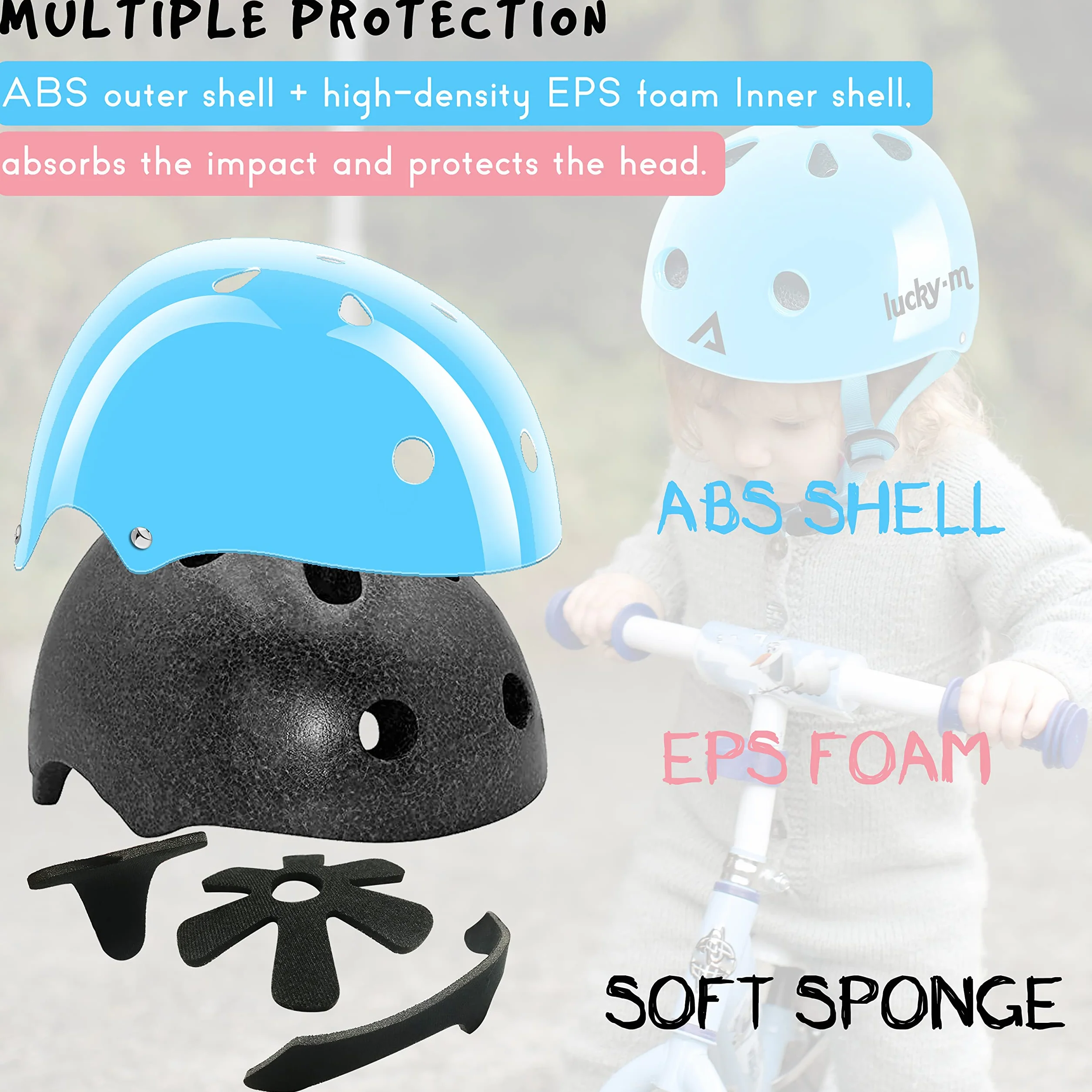 Casque Enfants Réglable Ensemble Protection 7 en 1 pour Skateboard Vélo Trottinette