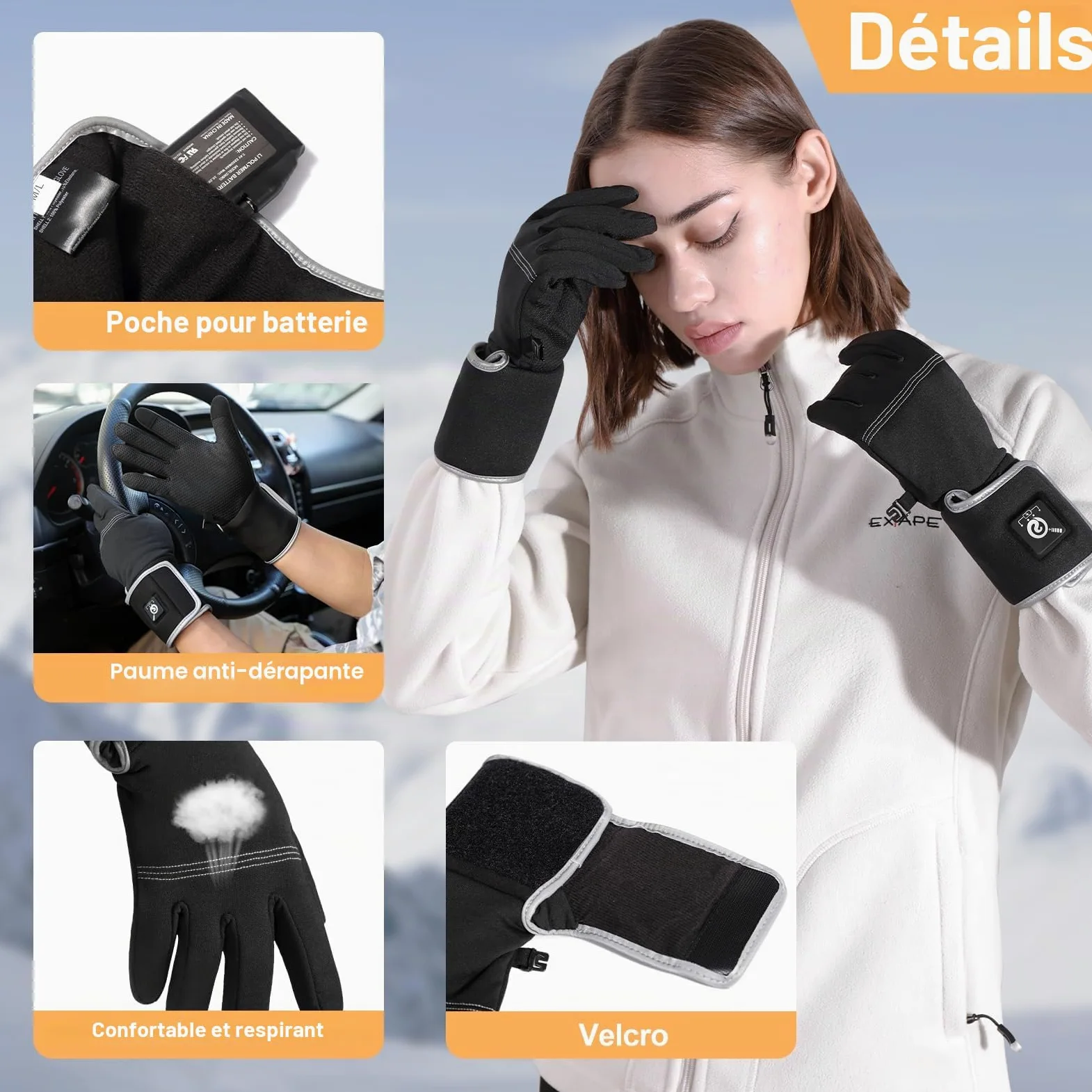 BARCHI Gants Chauffants pour Hommes et Femmes,Gants Chauffants Rechargeables,Chauffe-Mains électriques,Aadaptés à la Conduite en Hiver,au Cyclisme,au Ski,à la Course à Pied,au Travail,etc.