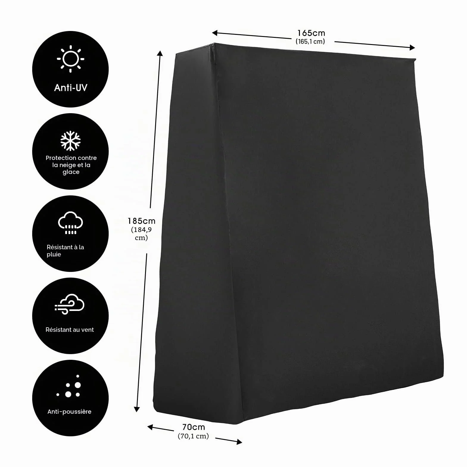 GUANJUNE Housse de Table de Ping Pong Étanche Anti-UV Coupe-vent 165x70x185cm