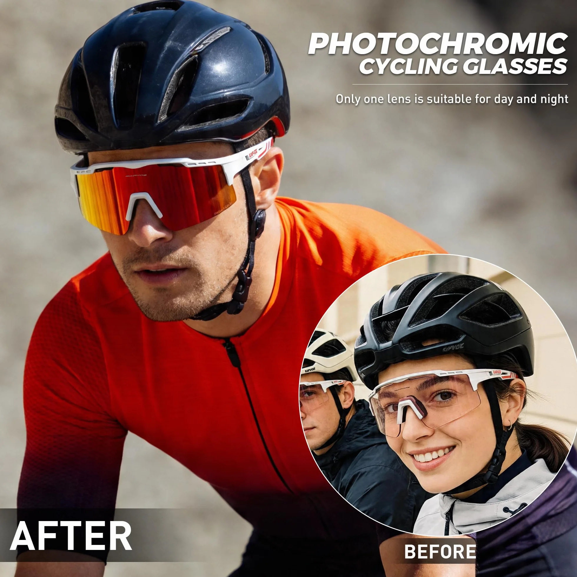 KAPVOE Lunettes Vélo Photochromiques UV400 Protection Cyclisme VTT Sport K75
