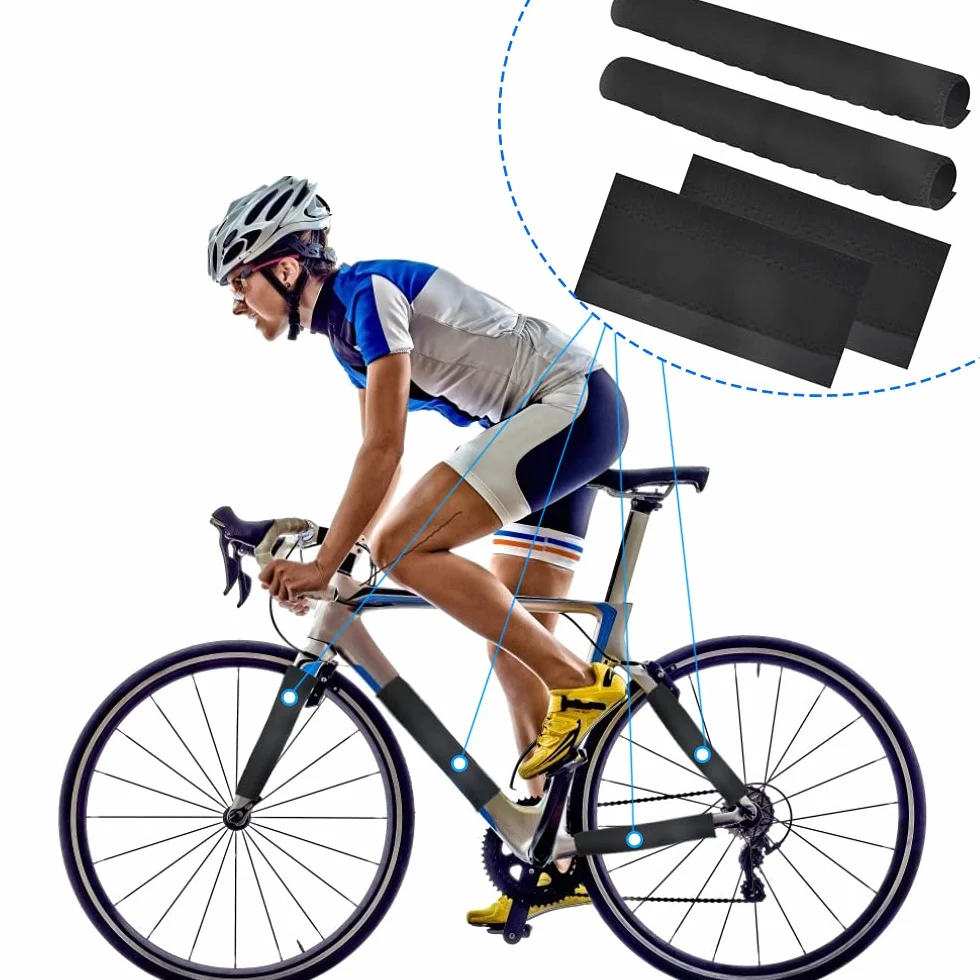 Protecteurs de Cadre de Vélo Autocollants de Chaîne Noir Protection VTT 22x10.5cm 4 PCS
