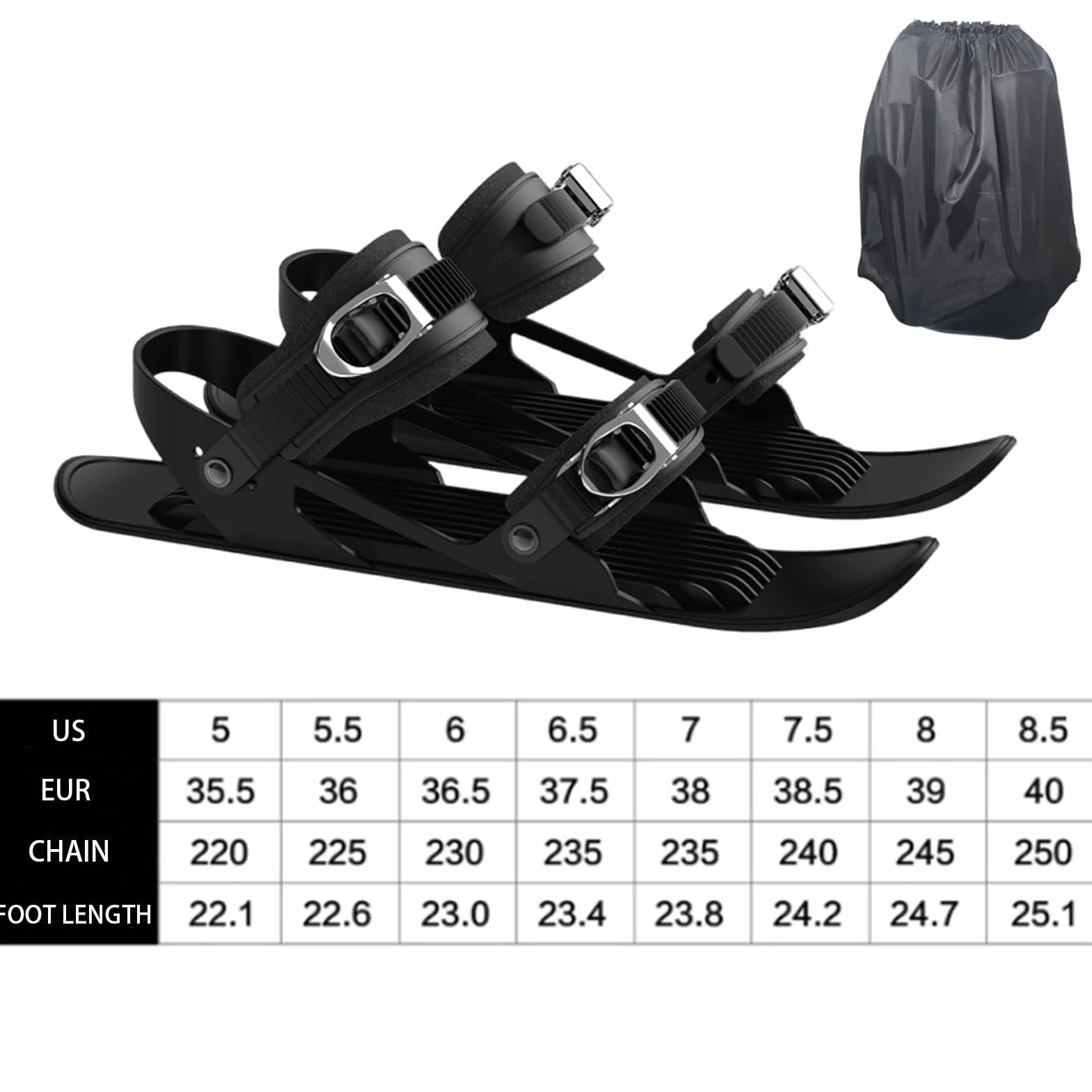 Skis courts, raquettes à neige pour homme | Patins à glace | Accessoires de ski compacts, outils de ski multifonctionnels réglables, pieds de neige légers et antidérapants pour hommes, femmes