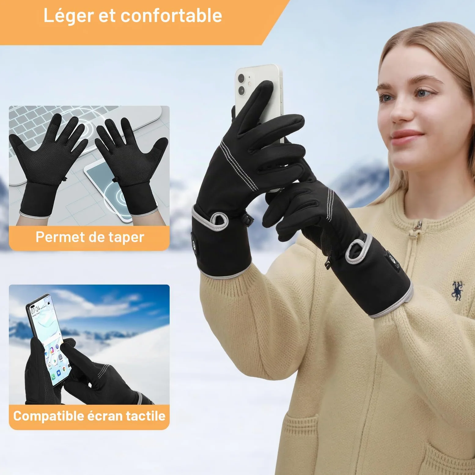 BARCHI Gants Chauffants pour Hommes et Femmes,Gants Chauffants Rechargeables,Chauffe-Mains électriques,Aadaptés à la Conduite en Hiver,au Cyclisme,au Ski,à la Course à Pied,au Travail,etc.