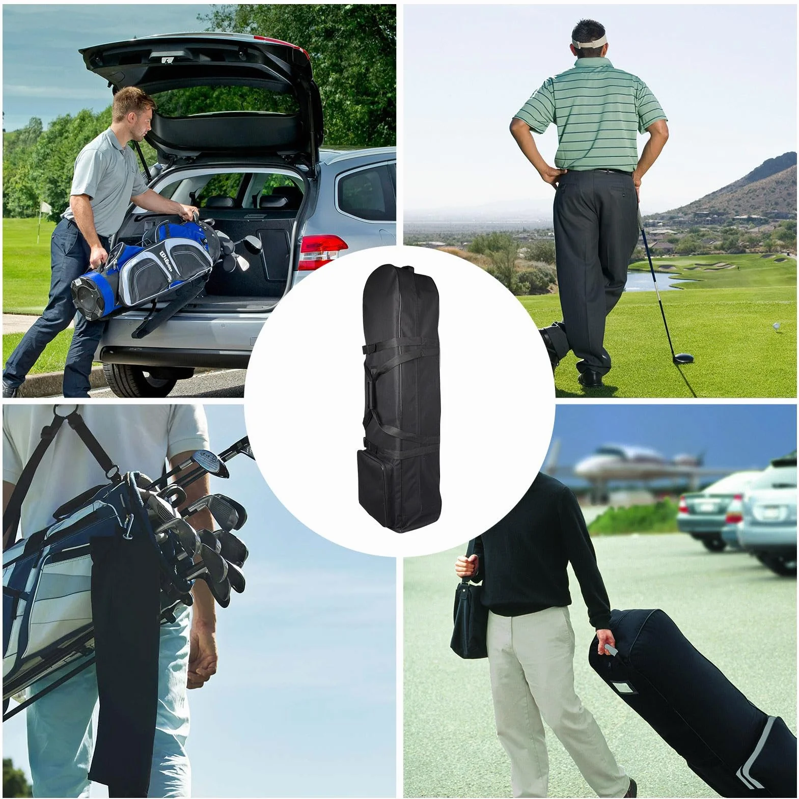 Sac de Voyage de Golf Oxford 900D avec Roulettes Housse Protection Club Golf Flight Bag Single-Layer