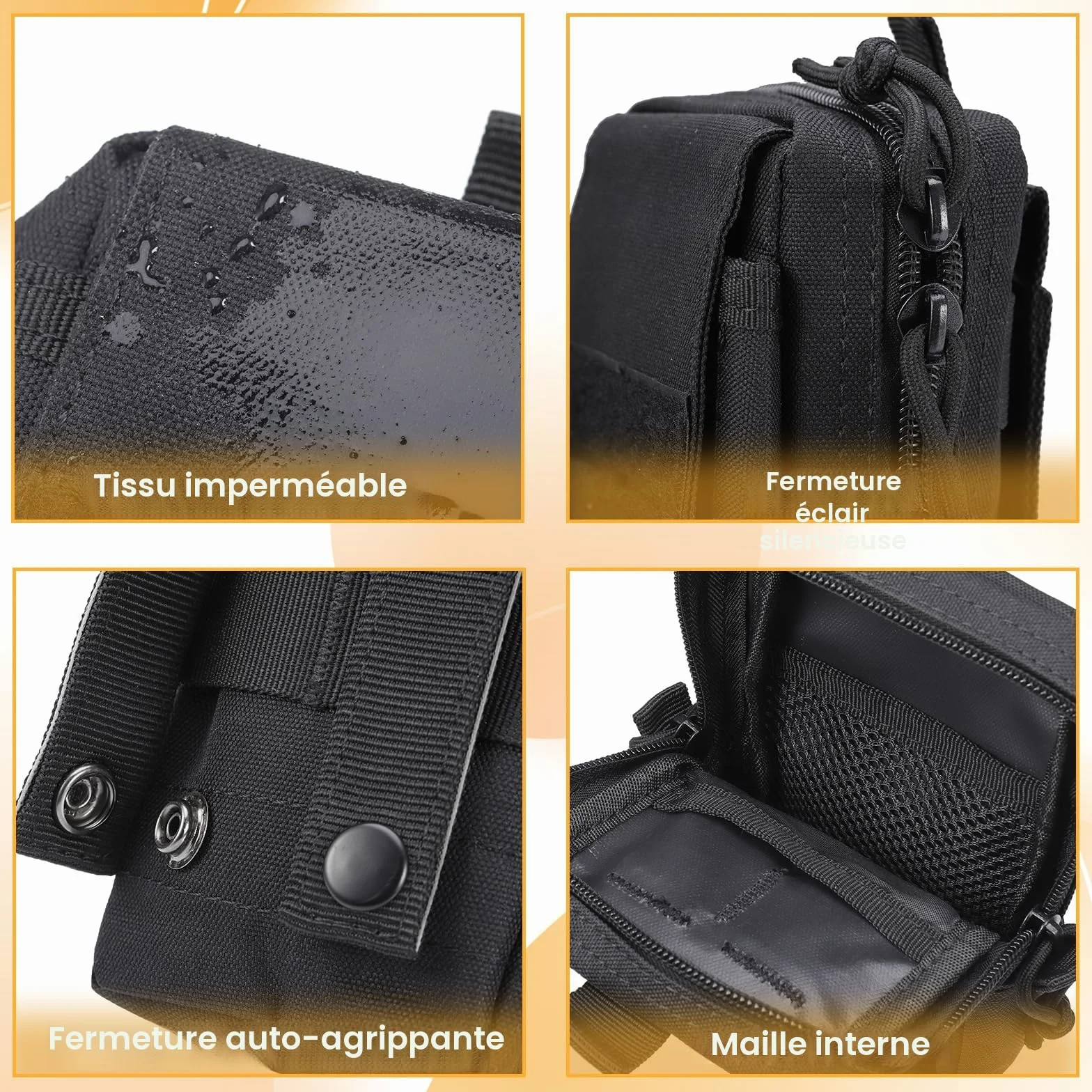Sacoche Tactique Ceinture Homme Pochette EDC Multifonctionnel Noir pour Sport Randonnée Camping