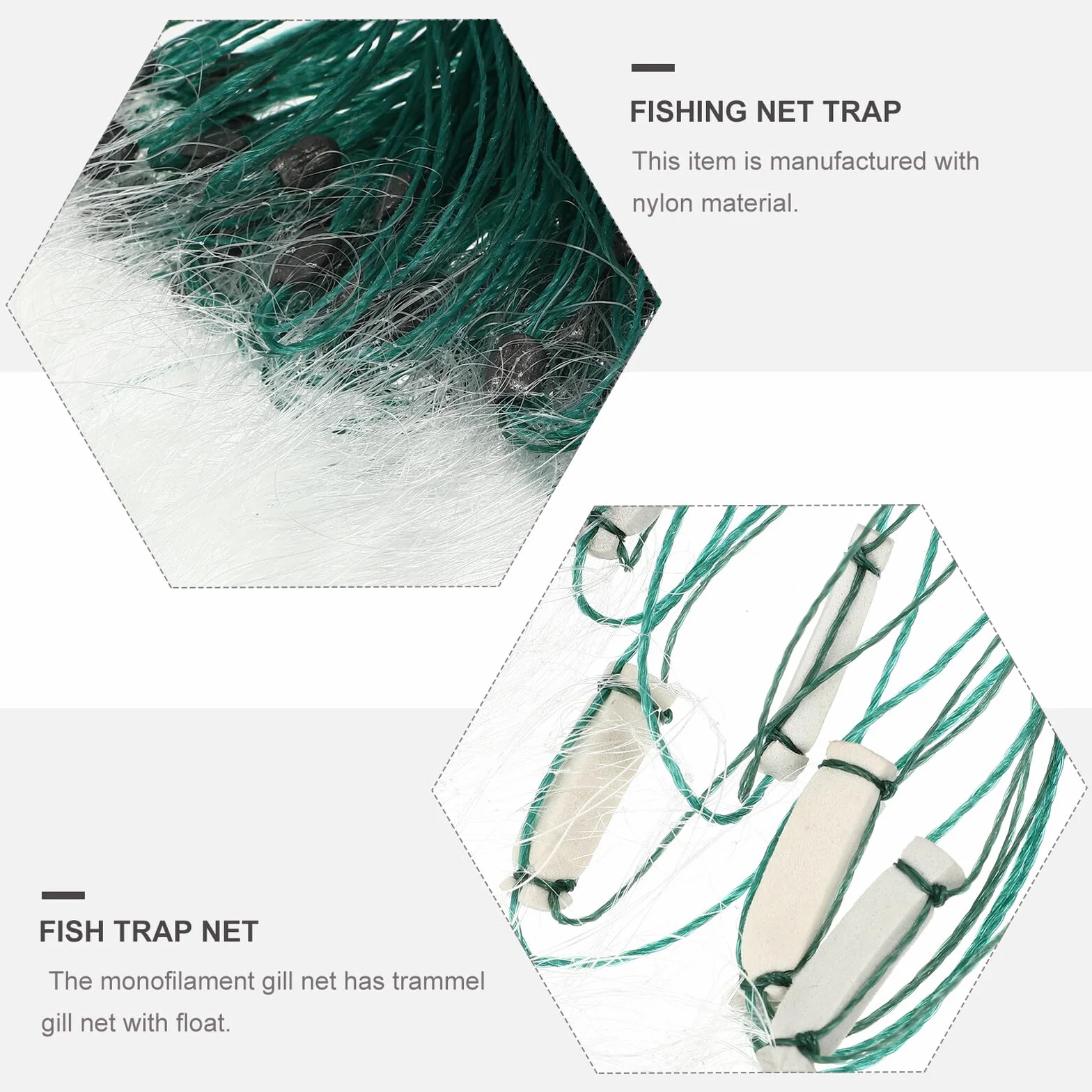 PRETYZOOM Filet de Monofilament Léger avec Flotteur et Plombs Filet Trémail Couches Piège à Poisson Transparent Nylon pour Eau Douce et Salée