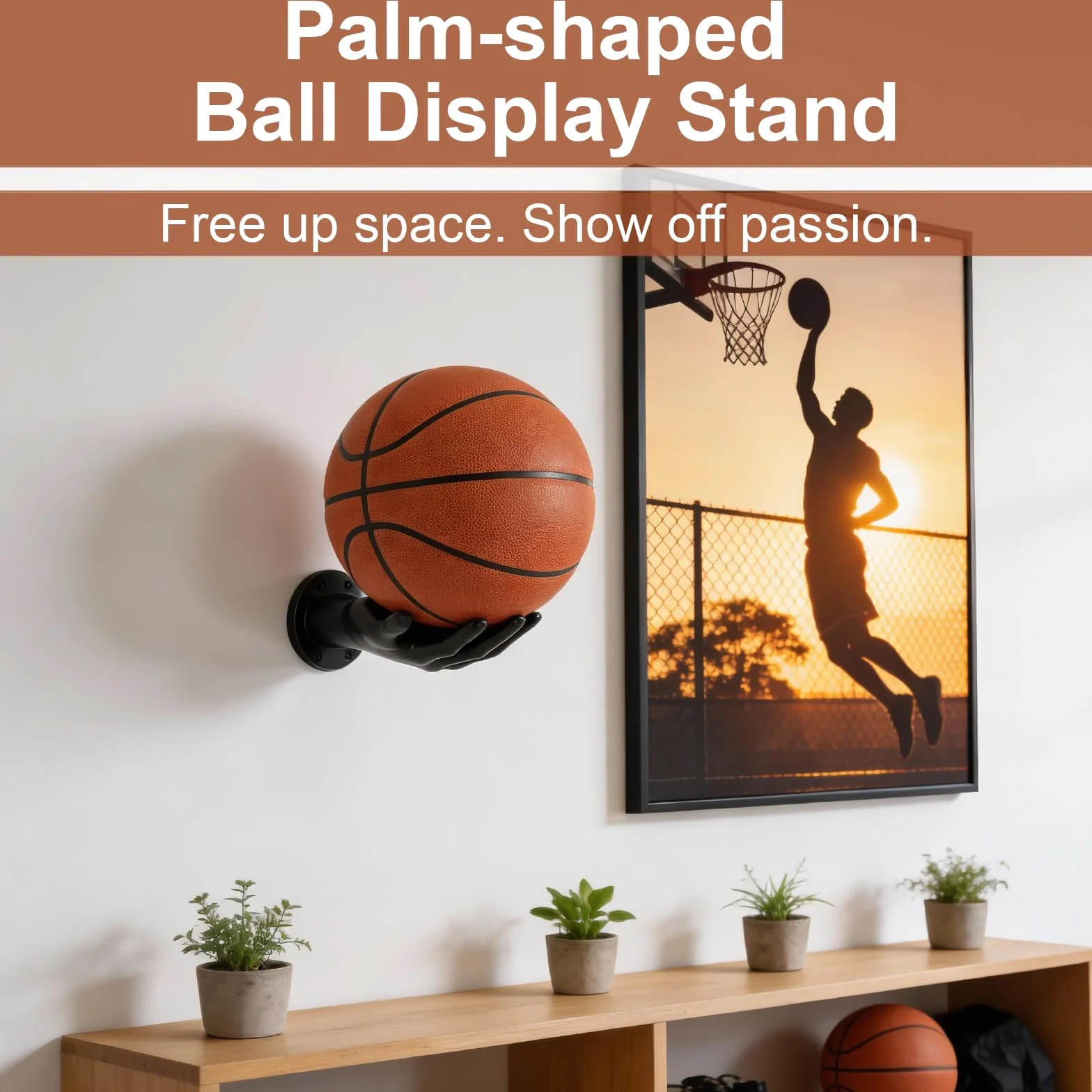Porte Ballon Mural Noir, Support Ballon Basket Robust & Sicherer Halt, Idée Cadeau Créative pour Fans de Foot Volley Rugby