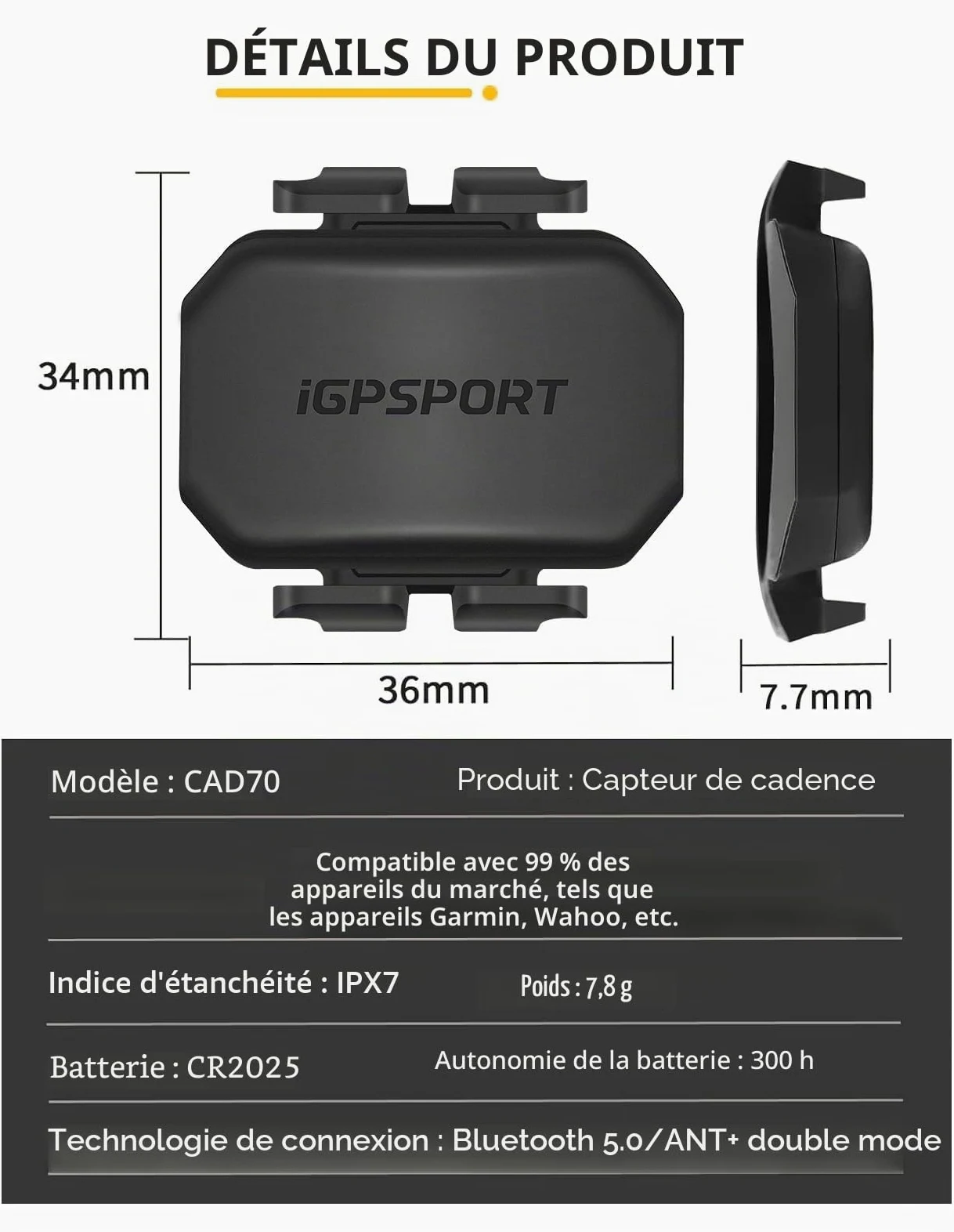 iGPSPORT BSC100MAX Compteur Velo sans Fil et CAD70 Capteur de Cadence