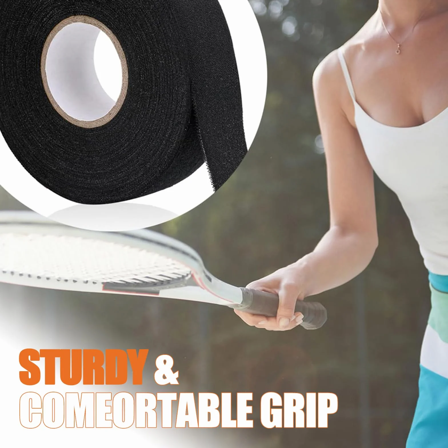 2 Pièces Grip Tape Noir Ruban Adhésif Anti-Dérapant 25M x 25MM Hockey Bâton Badminton Raquette