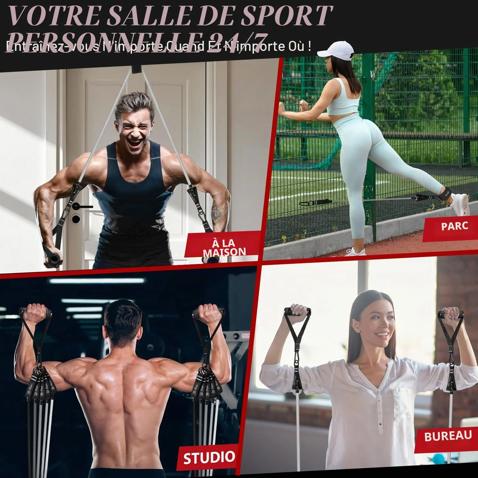 Bande Élastique Fitness Lot de 5 avec Poignées Sangles de Cheville et Ancre de Porte - Kit Complet Musculation Pilates Yoga