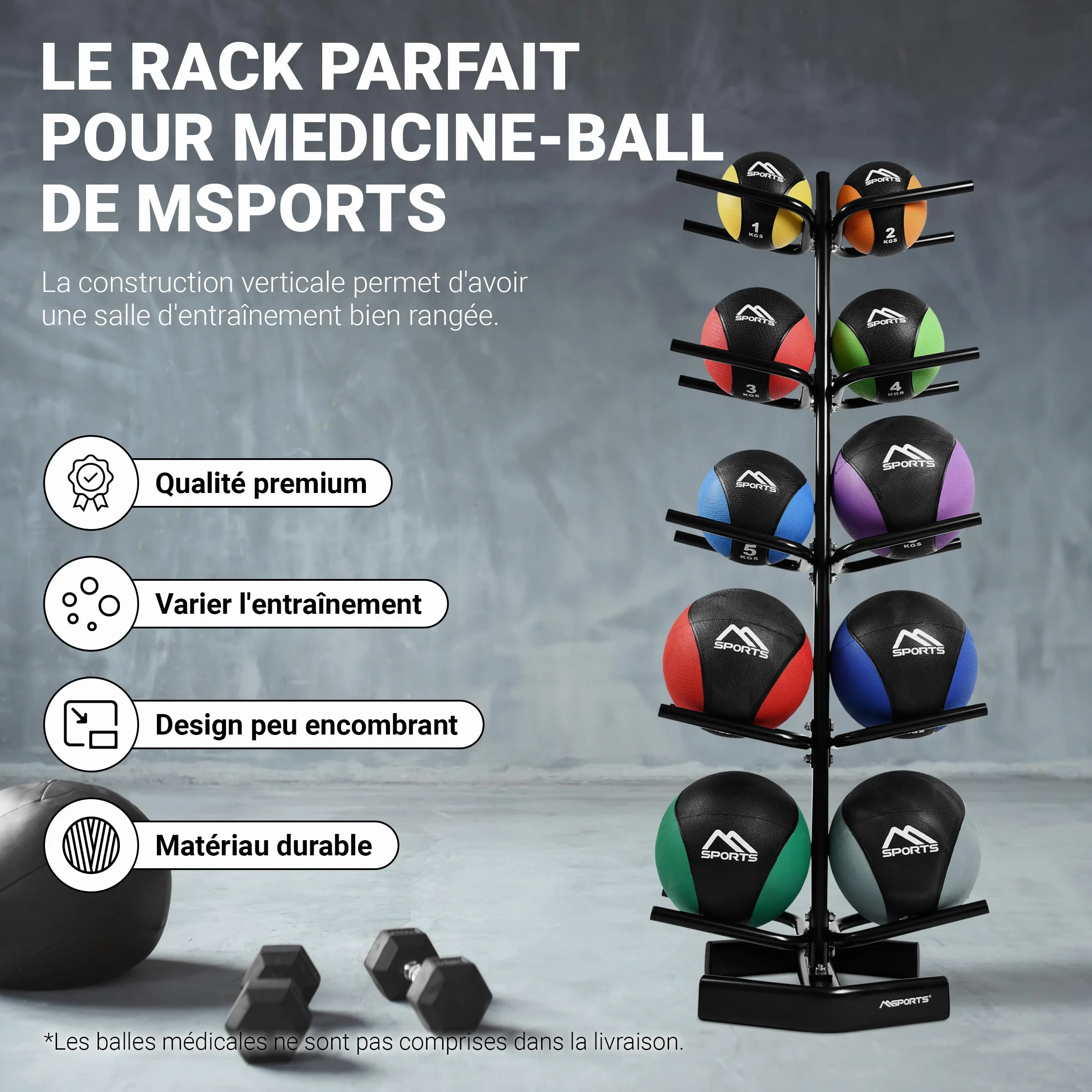 MSPORTS Étagère pour 10 balles de gymnastique ballon médicinal