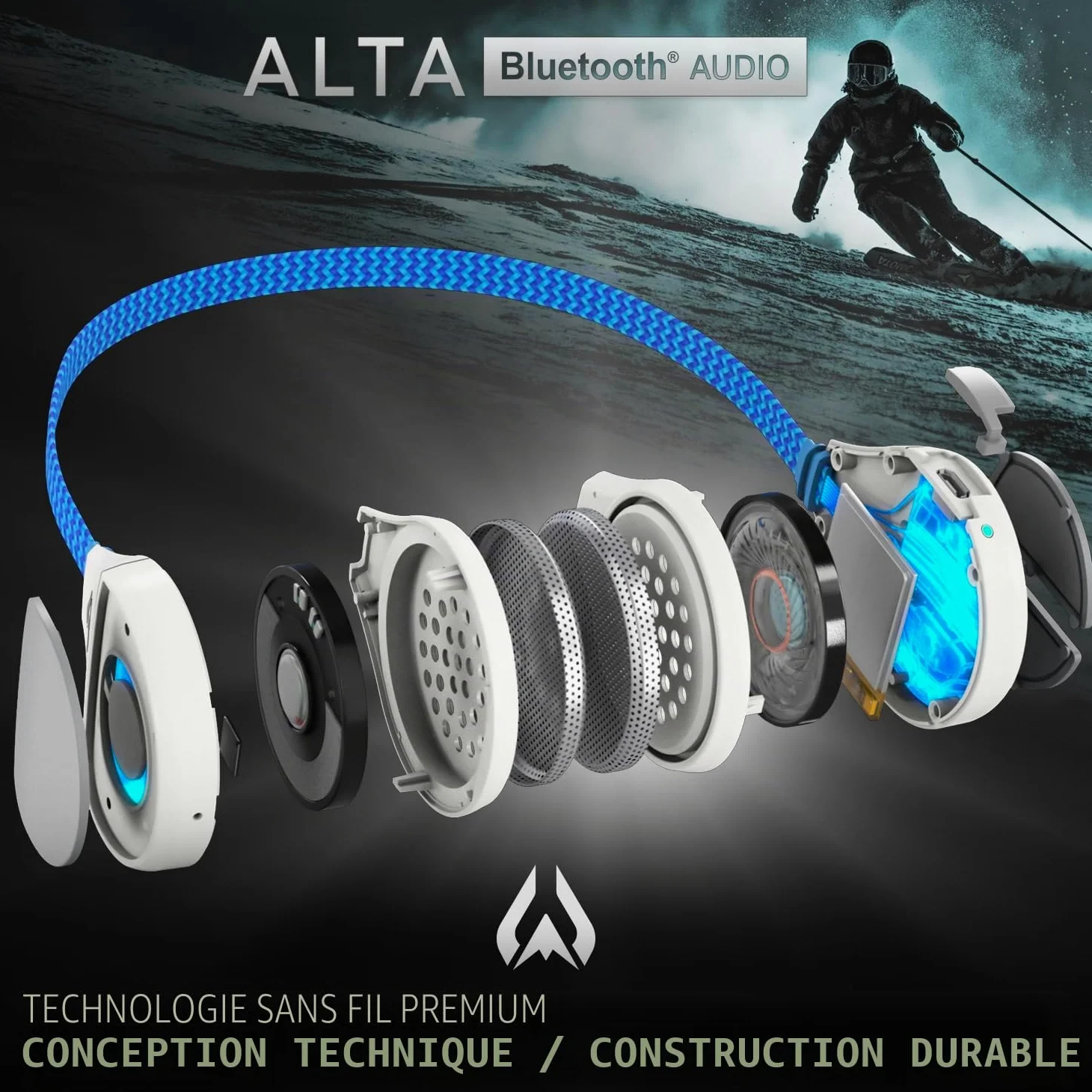 Écouteurs Alta sans Fil Bluetooth à insérer dans Votre Casque-Écouteurs Compatible avec Tous Les Casques Audio conçus pour Le Ski ou Le Snowboard-Conviviales à Boutons à Utiliser même avec des Gants