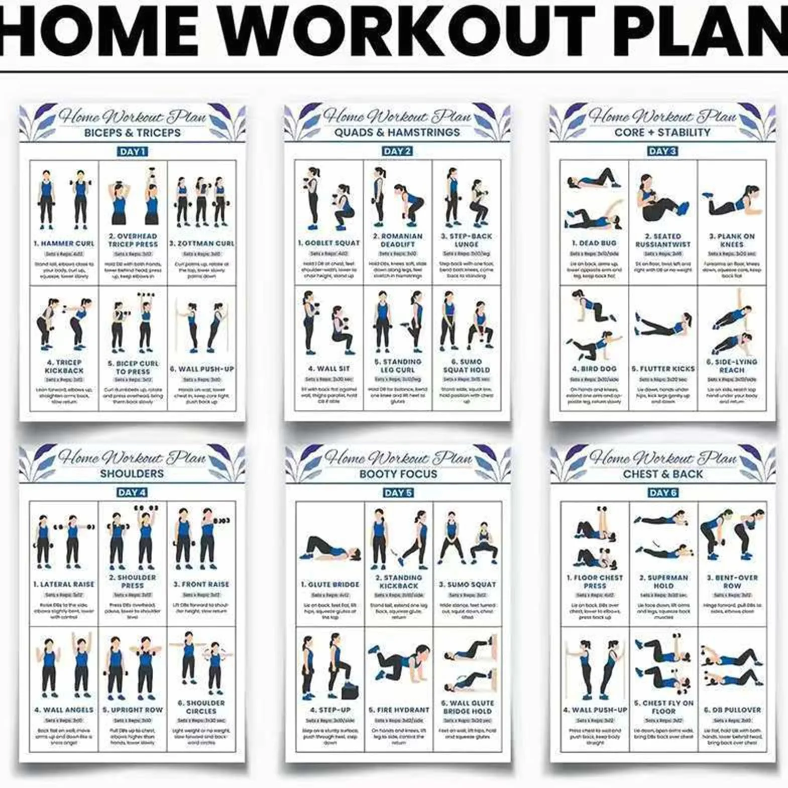 Affiches d'entraînement fitness salle de sport à domicile | Tableau d'action exercices yoga français