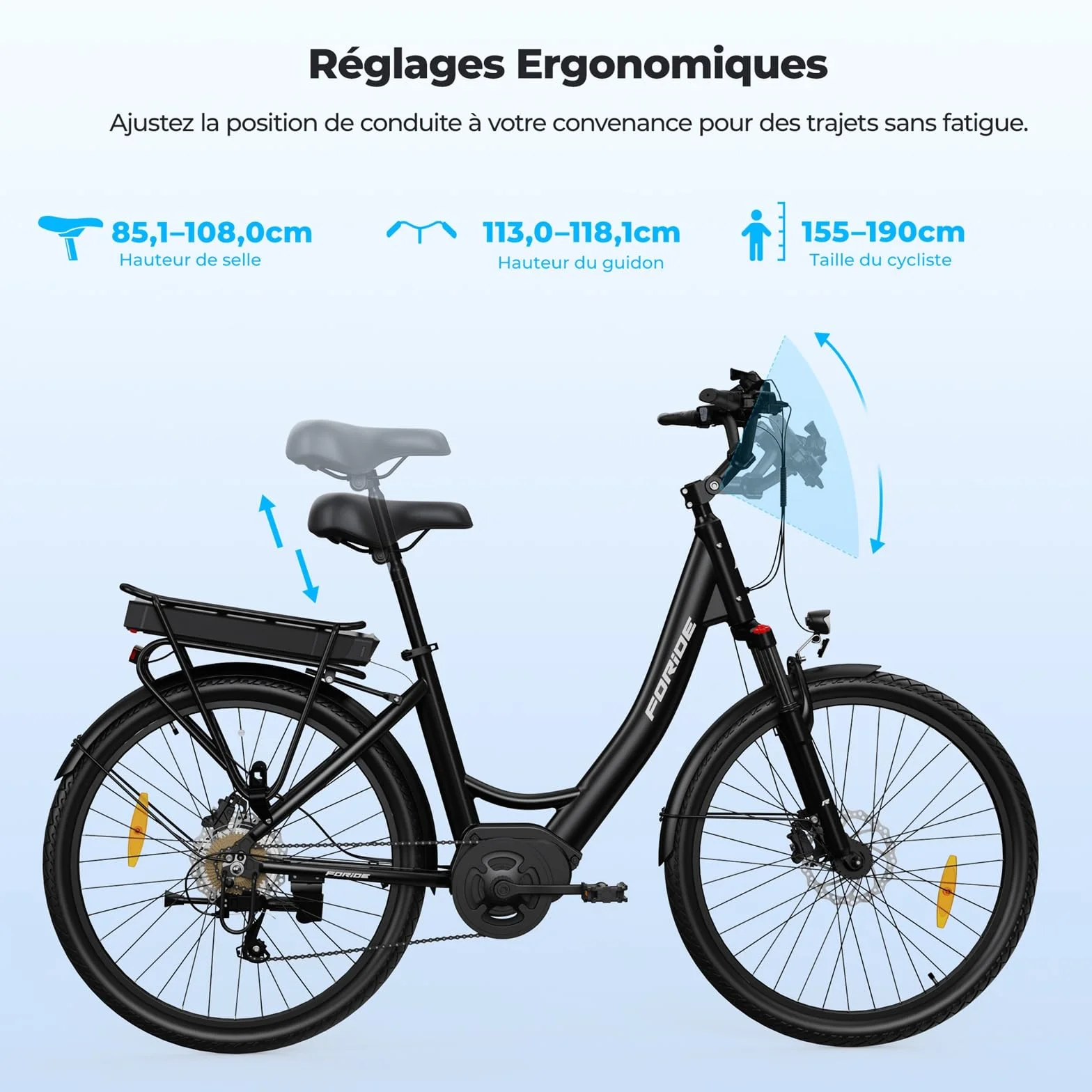 Vélos électriques Urbano 2 26 Pouces Moteur Central 36V 13AH 250W VTC Homme Femme Autonomie 100km