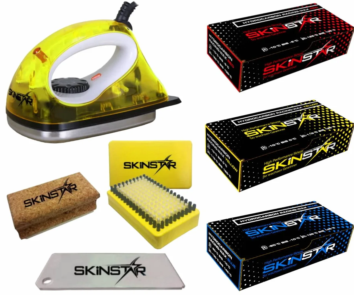 SkinStar Démarreur Ski Cire Kit, Fer de fartage Brosse hydrocarbonwachs 7 éléments