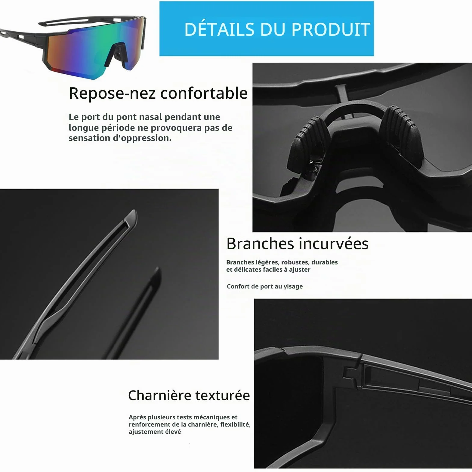 Lunettes de soleil polarisées UV400 cyclisme sport coupe-vent lot 5