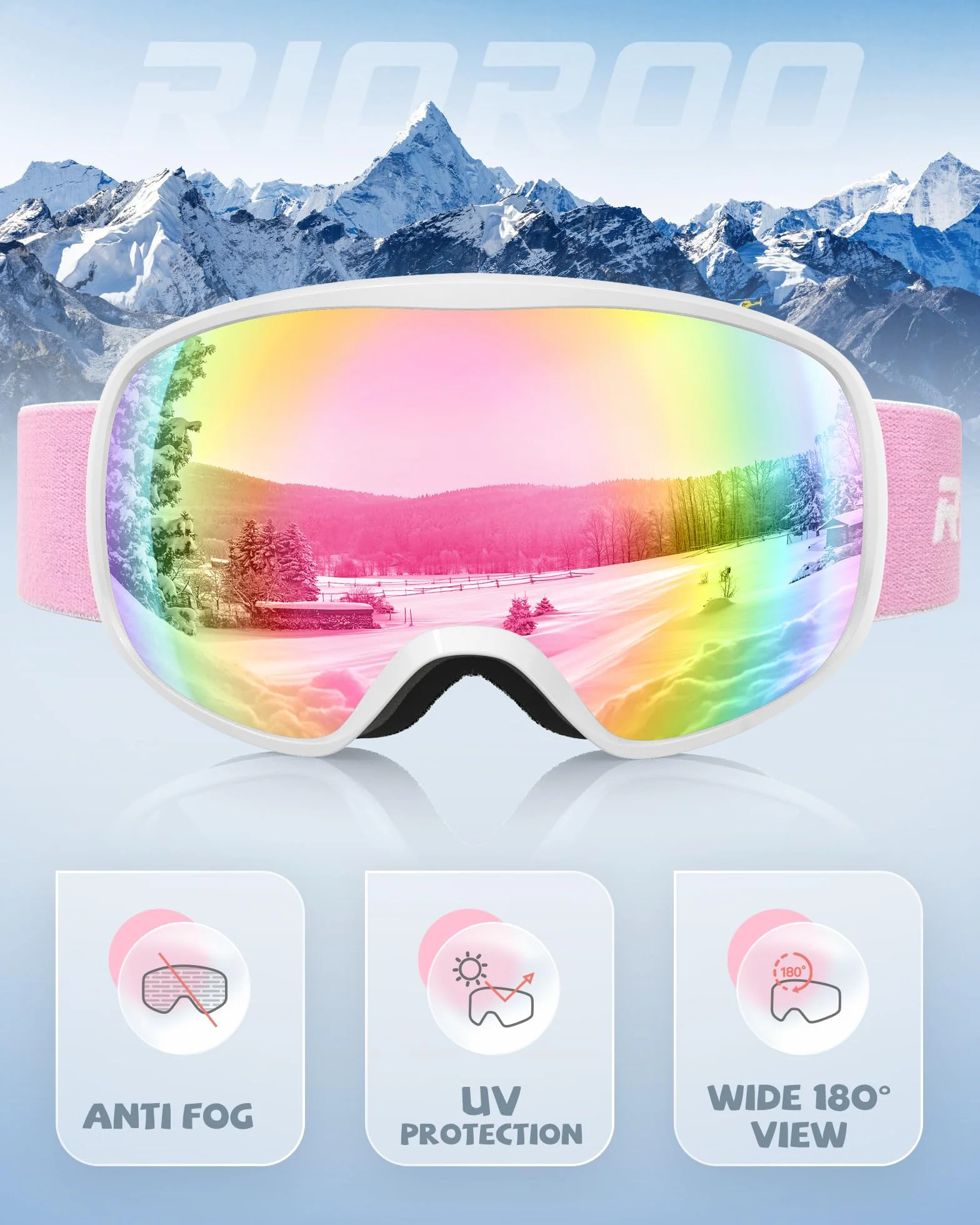 Lunettes de Ski et Snowboard Enfant 3-14 Ans Double Lentille Anti-Buée Protection UV OTG