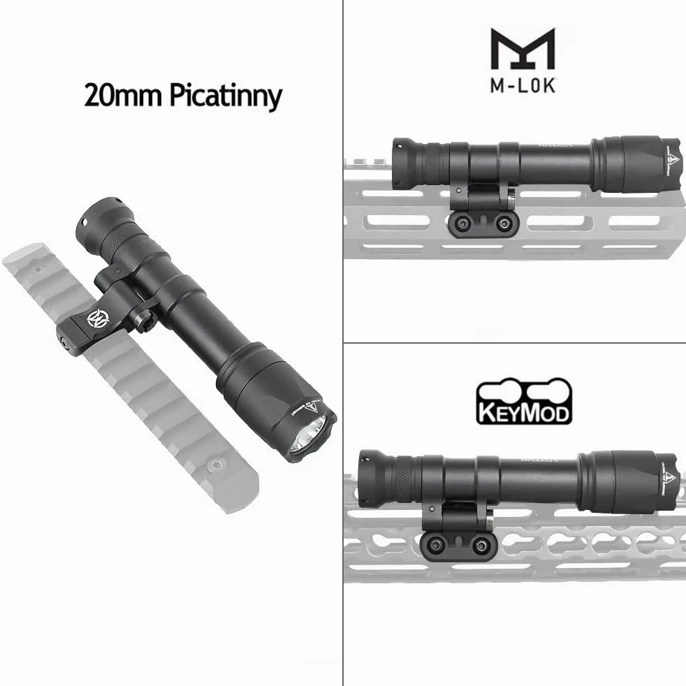 M640A Lampe de poche tactique Torche,800 lumens avec interrupteur de coussin de pression, torche de à montage rotatif pour M lok Keymod et système de rail Picatinny de 20 mm