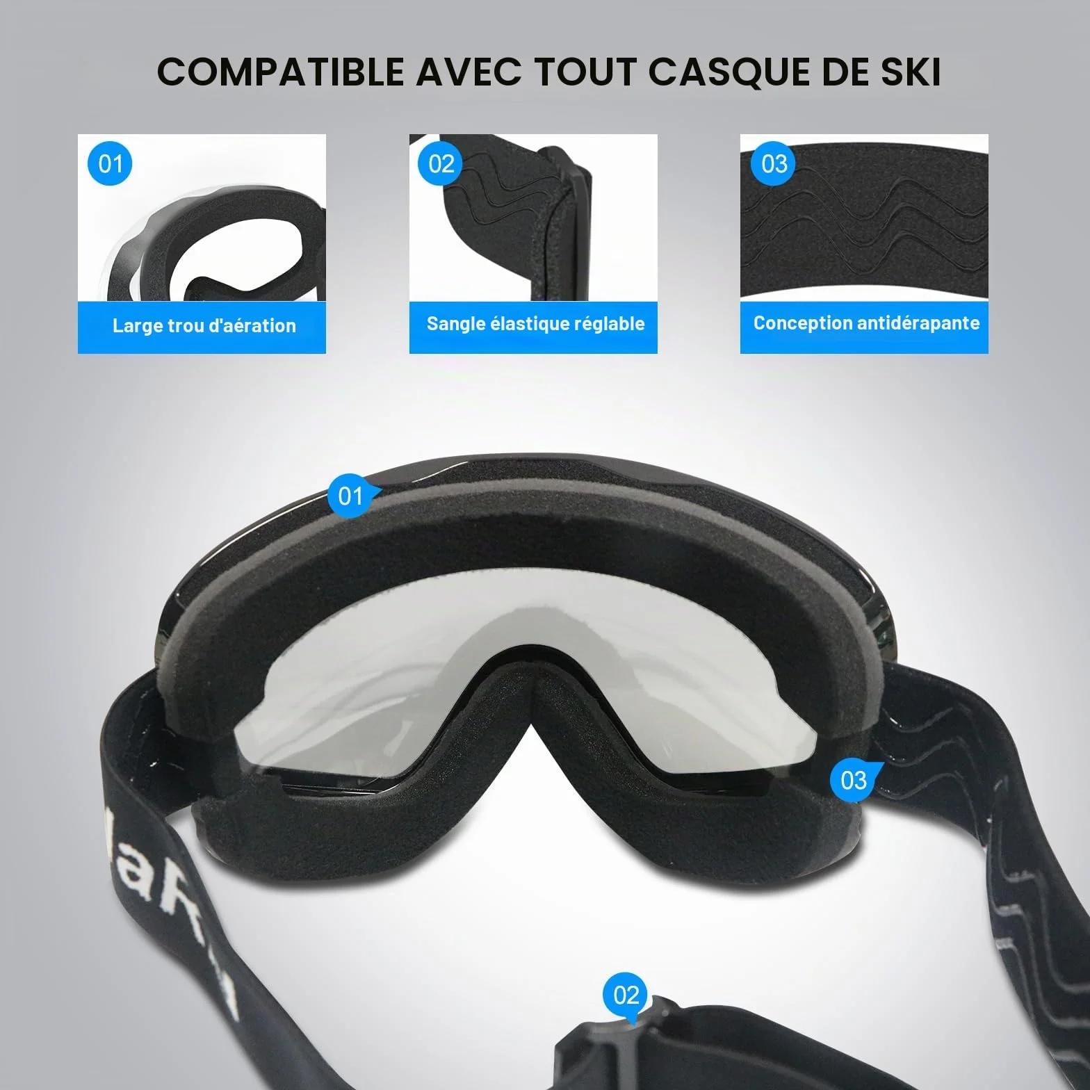 Masque de ski anti-buée avec étui à lunettes pour hommes femmes adolescents