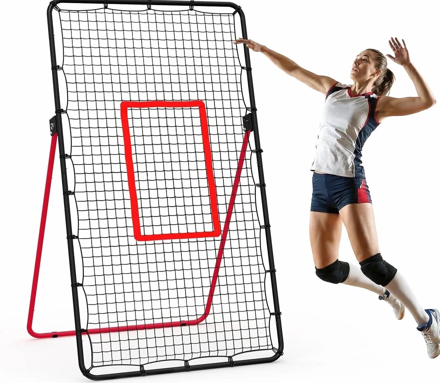 Filet De Rebond Volleyball 122x121x213 cm Cadre en Fer Multisports Portable Noir Rouge Jaune Vert Fluorescent