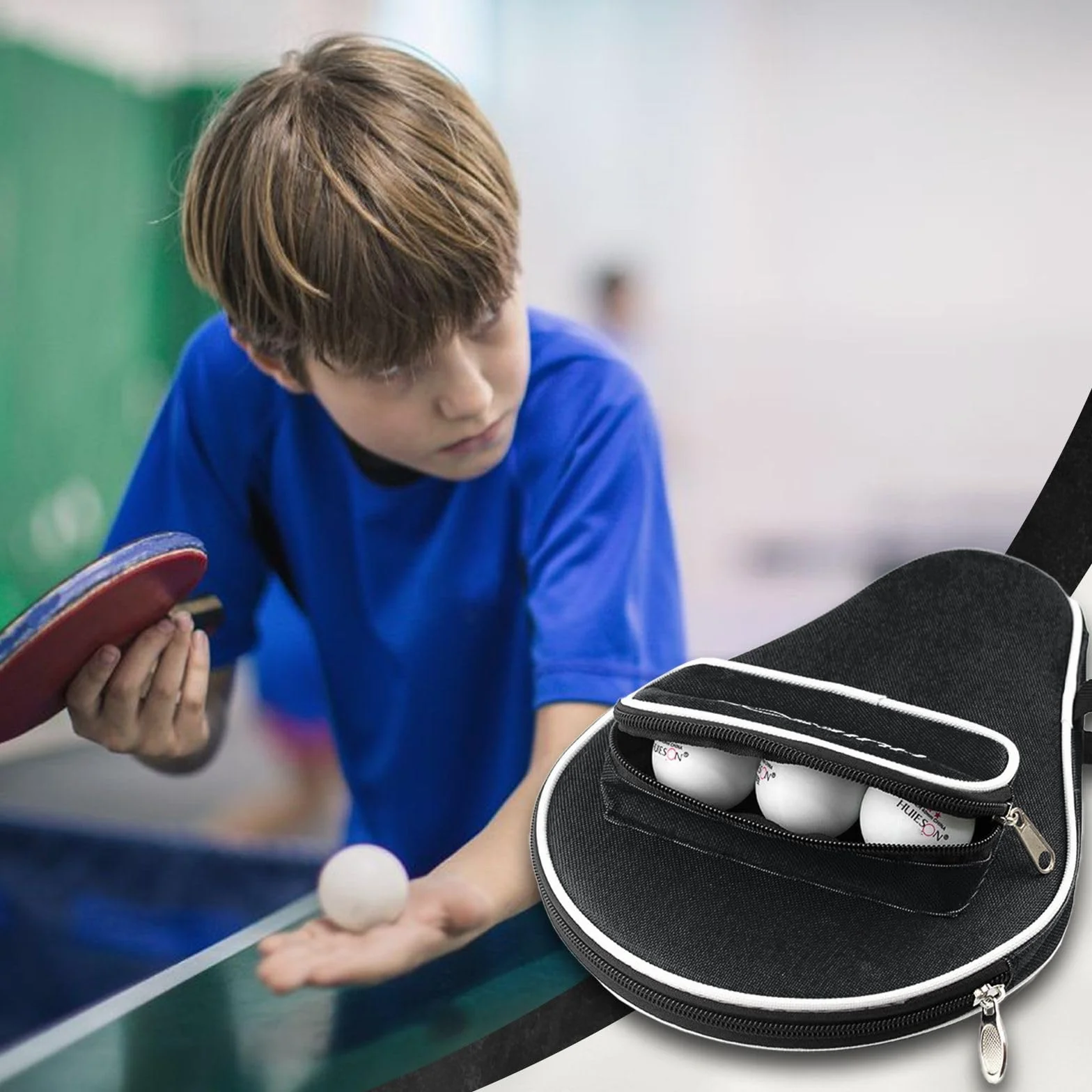 SULIUDAJI 1 Pièce Housse Raquette Ping Pong, Housse de Raquette avec Rangement balles, étanche à la poussière pour Raquettes de Ping-Pong