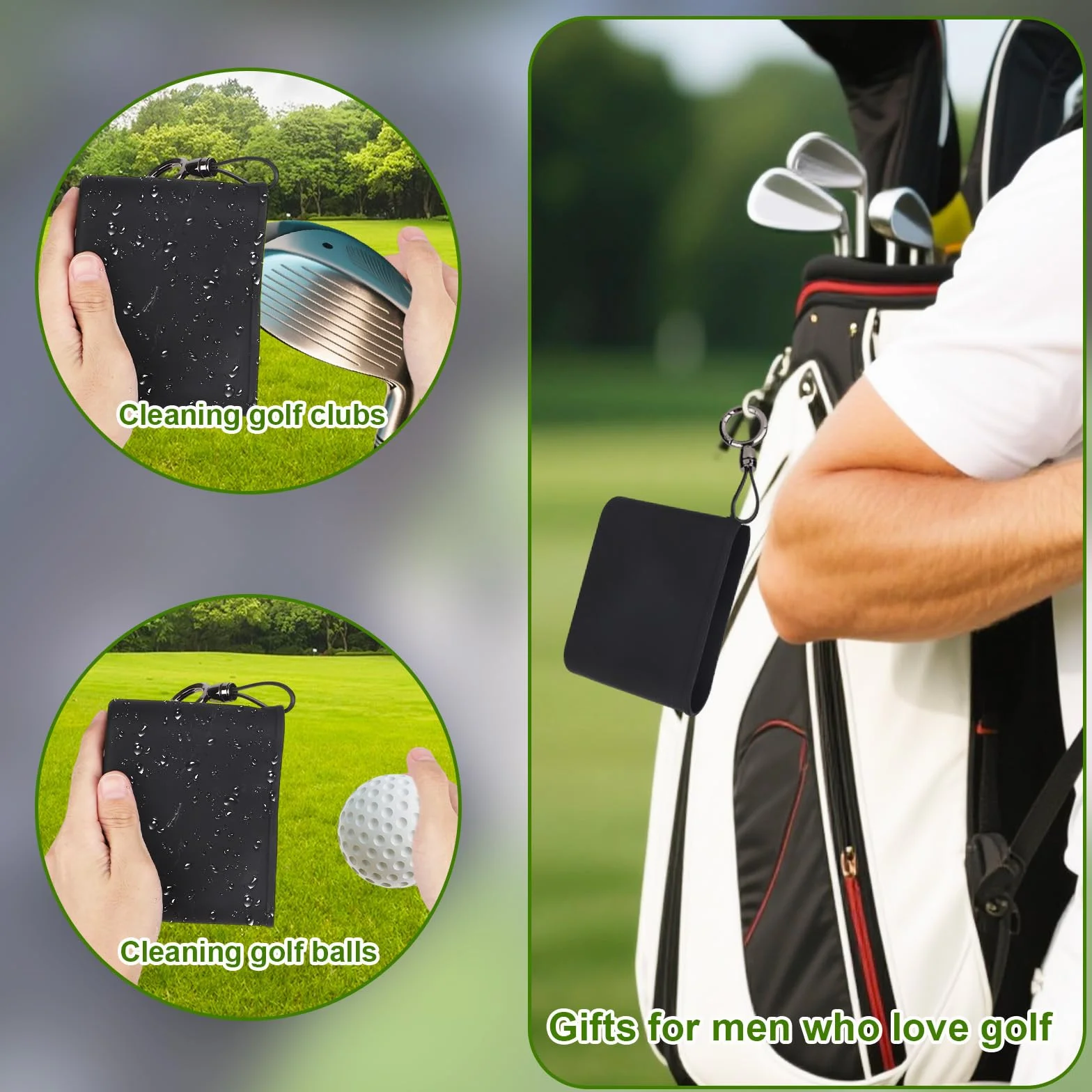 Penitue Sac de Nettoyage pour Clubs et Balles Golf, Silicone Pochette de Nettoyage Balles Golf Nettoie Les Rainures Étanche Lave-Balles Golfs & Clip Détachable Accessoires Sac Cadeaux pour Golfeurs